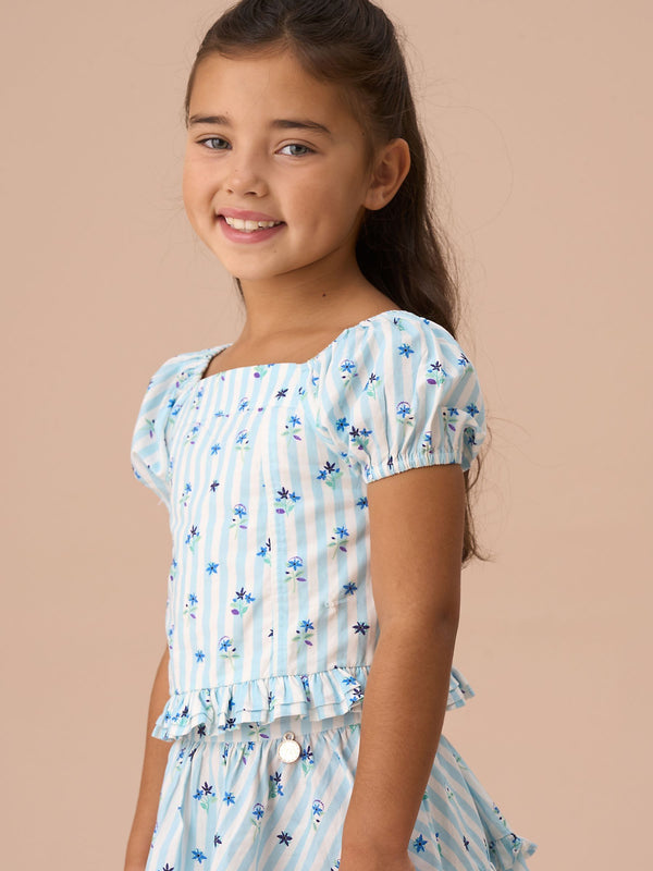 Angel & Rocket Blue Pia Print 100% Cotton Shirred Blouses