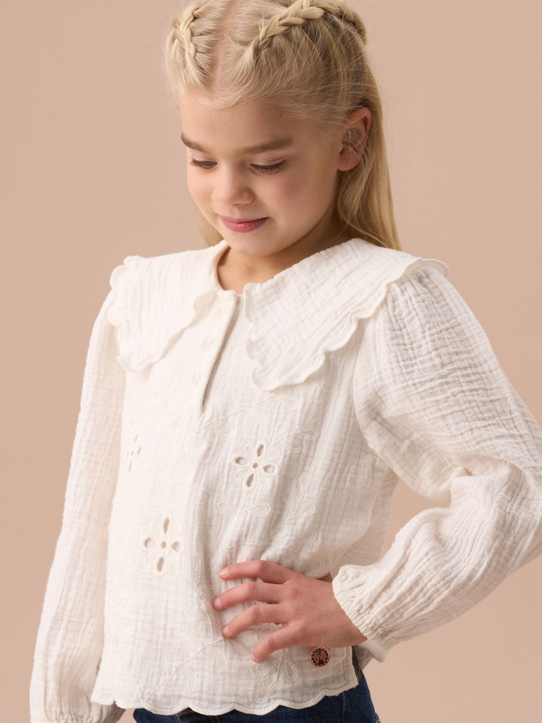 Angel & Rocket White Emma Cape Collar Embroidered 100% Cotton Top