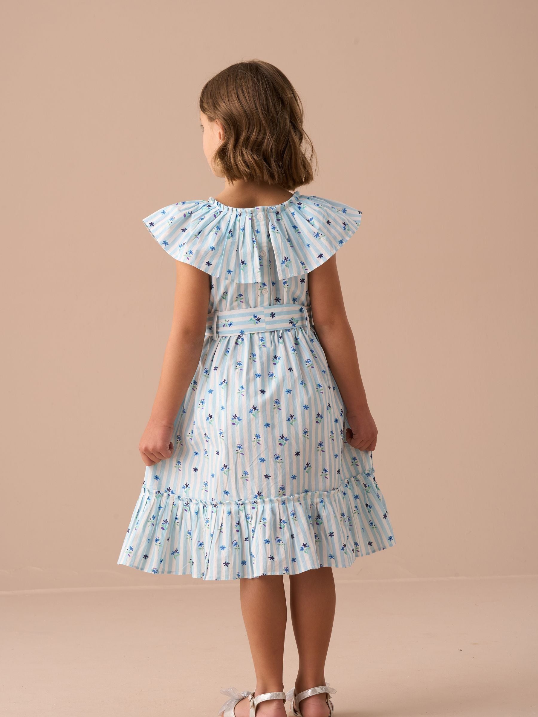 Angel & Rocket Blue Flori Pleated Collar 100% Cotton Dress