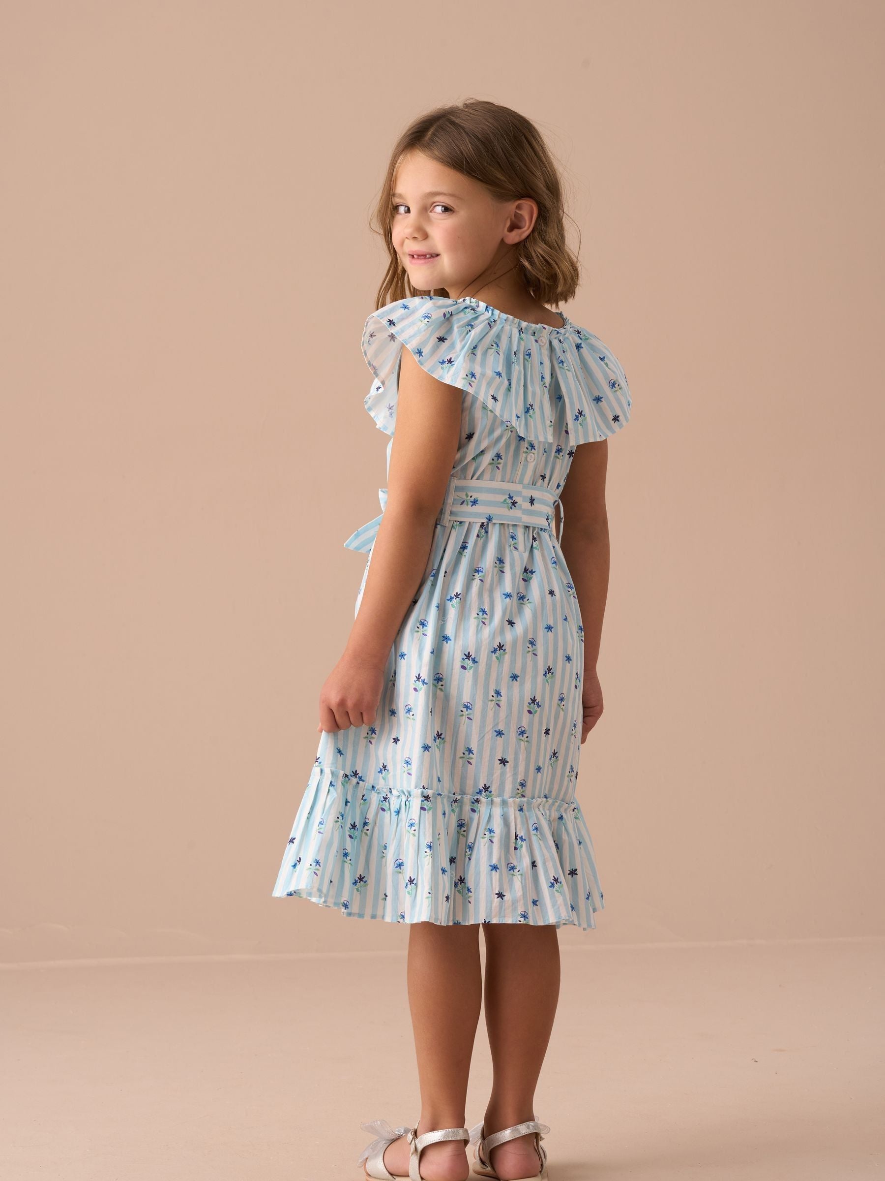 Angel & Rocket Blue Flori Pleated Collar 100% Cotton Dress