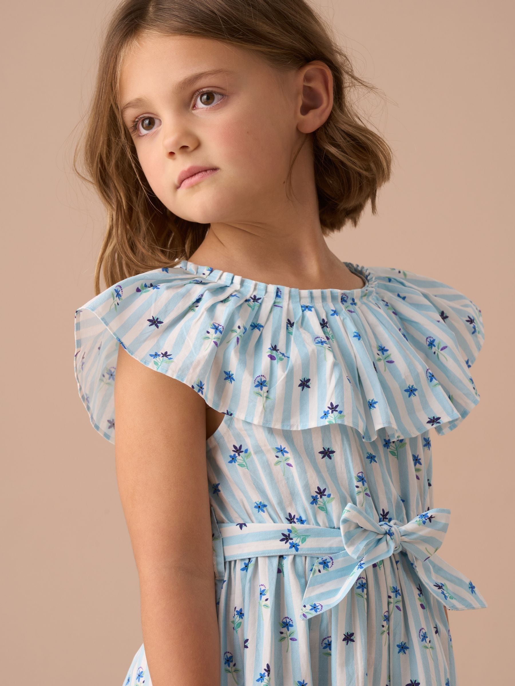 Angel & Rocket Blue Flori Pleated Collar 100% Cotton Dress