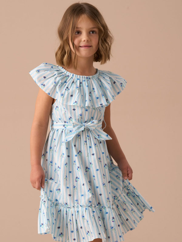 Angel & Rocket Blue Flori Pleated Collar 100% Cotton Dress