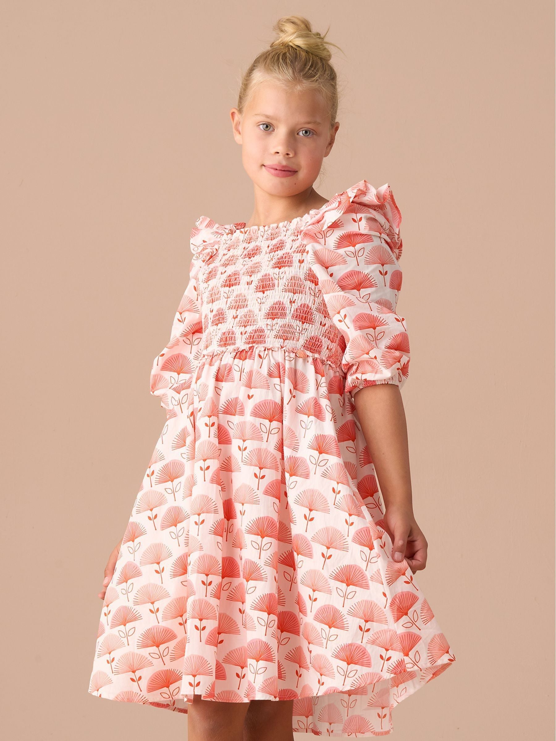 Angel & Rocket Pink Lola Ruffle Shoulder Print Dress