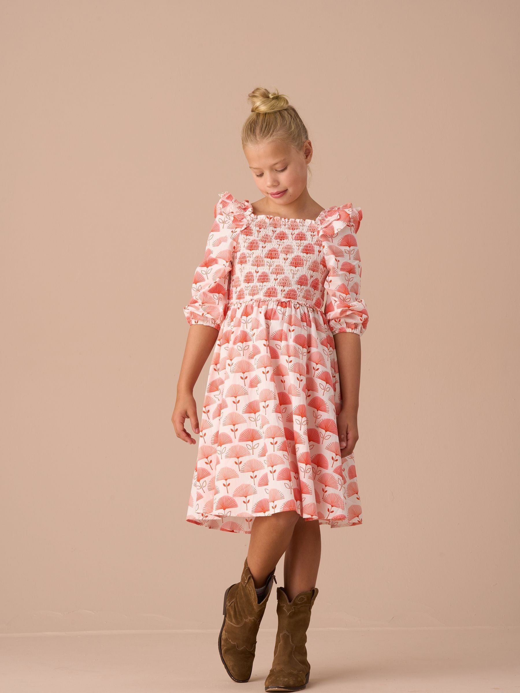 Angel & Rocket Pink Lola Ruffle Shoulder Print Dress