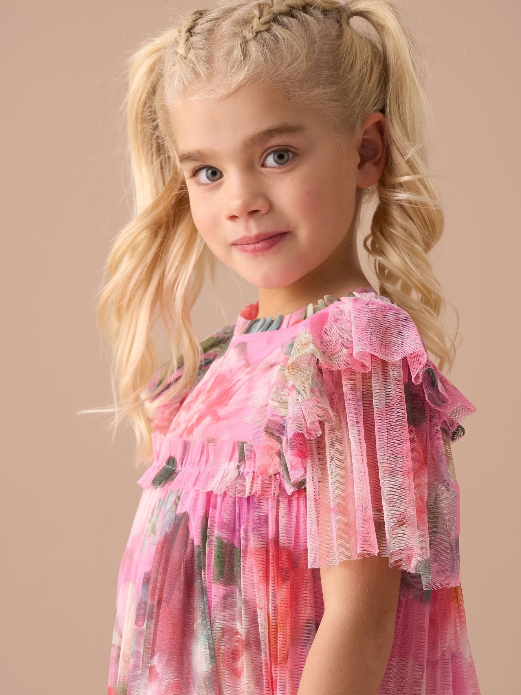 Angel & Rocket Pink Printed Tulle Dress