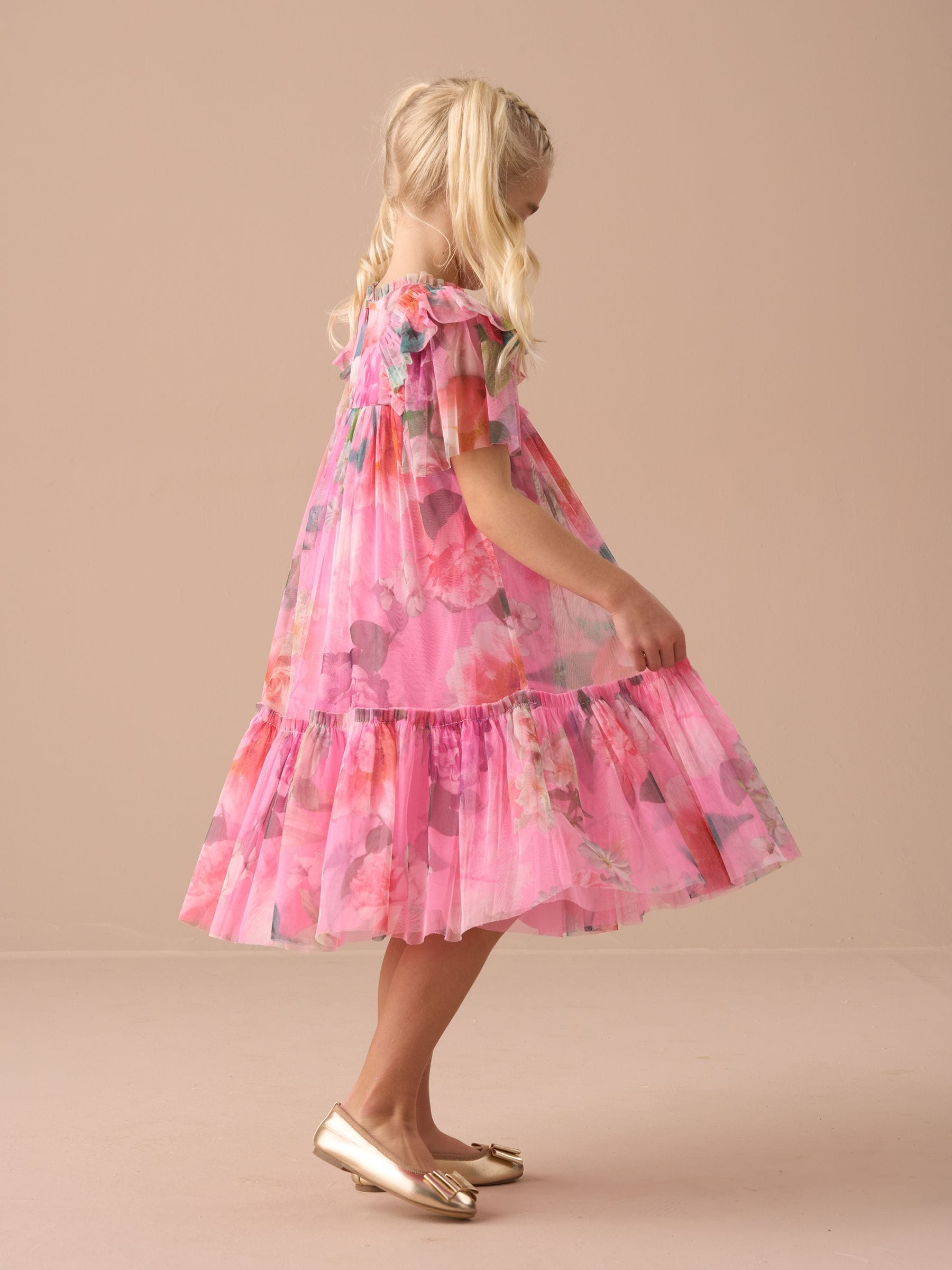 Angel & Rocket Pink Printed Tulle Dress