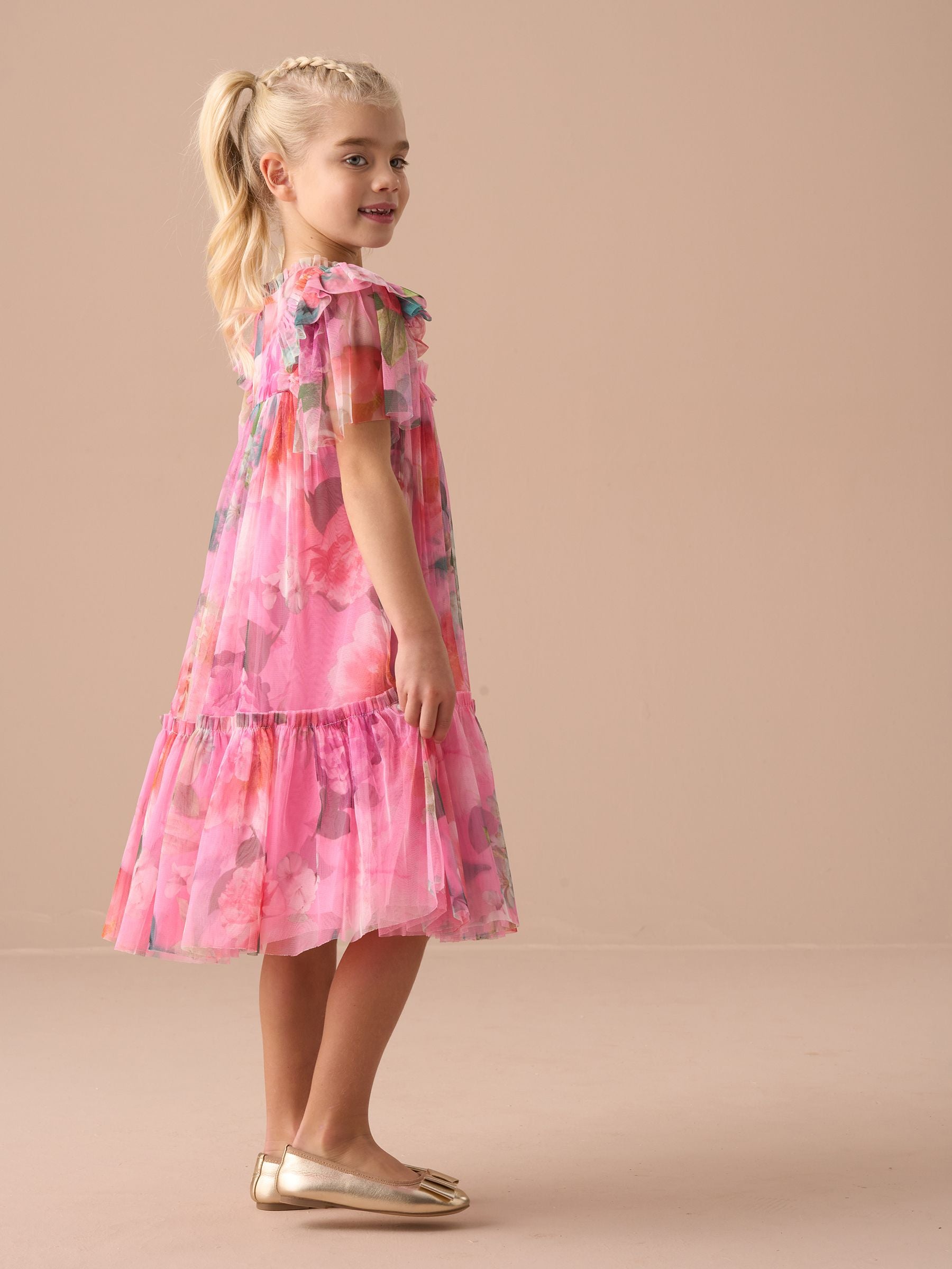 Angel & Rocket Pink Printed Tulle Dress