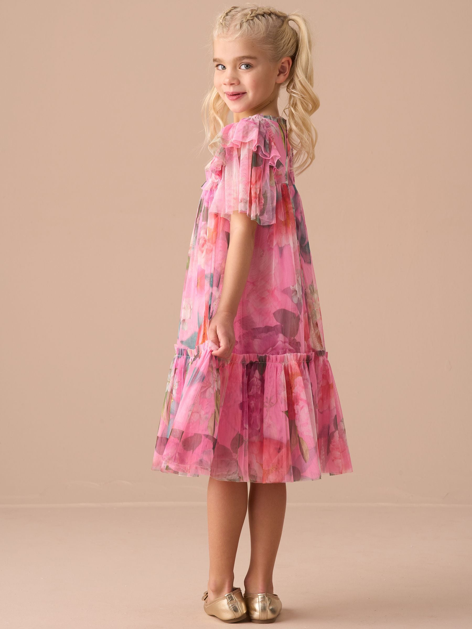 Angel & Rocket Pink Printed Tulle Dress