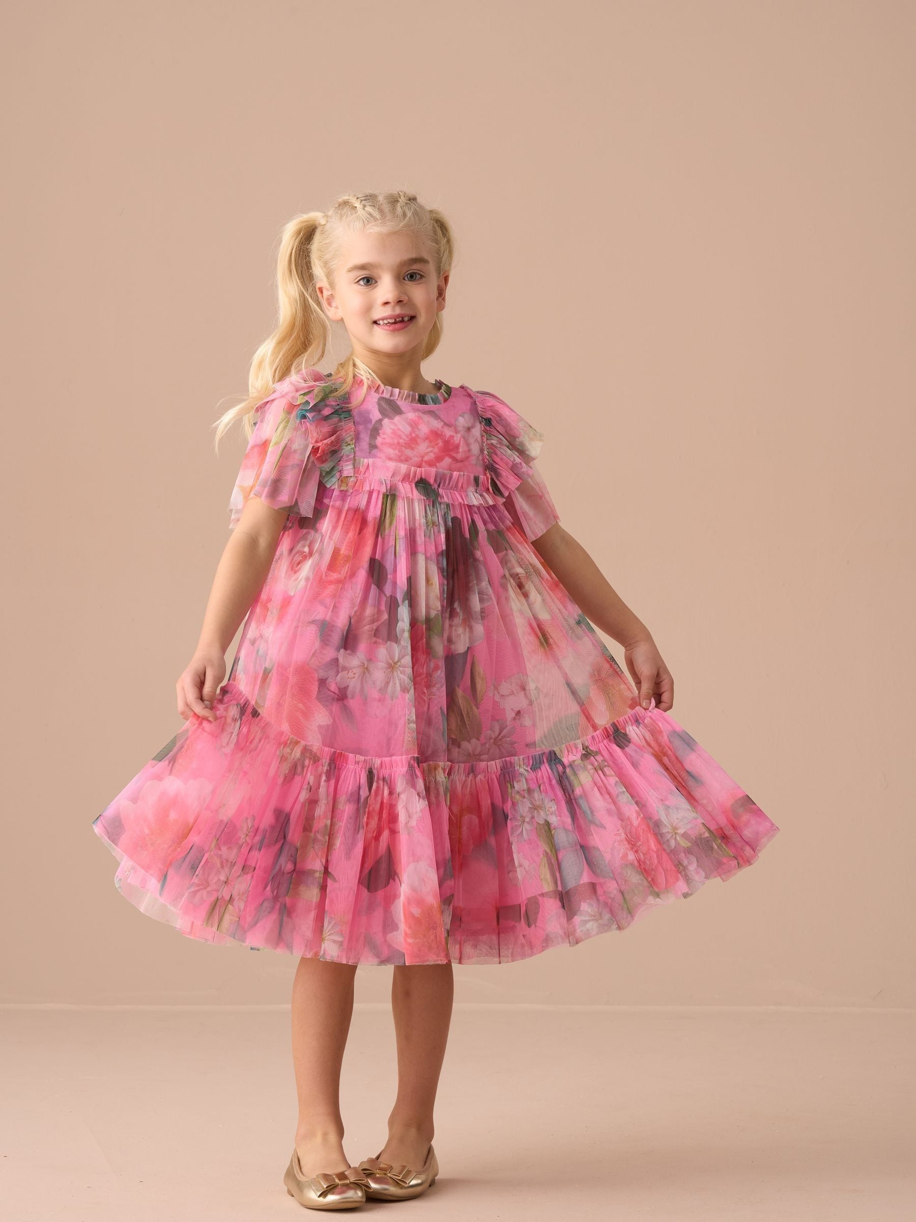 Angel & Rocket Pink Printed Tulle Dress