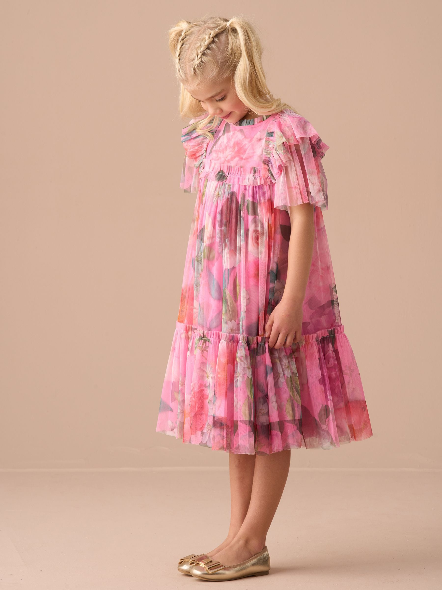 Angel & Rocket Pink Printed Tulle Dress