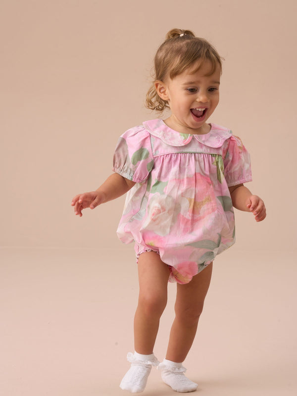 Angel & Rocket Pink Floral Print 100% Cotton Romper