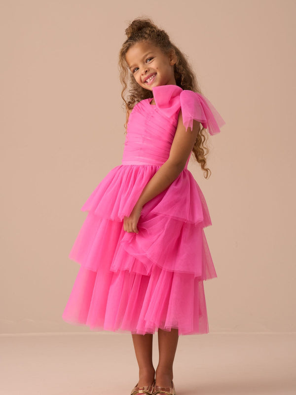 Angel & Rocket Pink Sienna Bow Tiered Mesh Dress