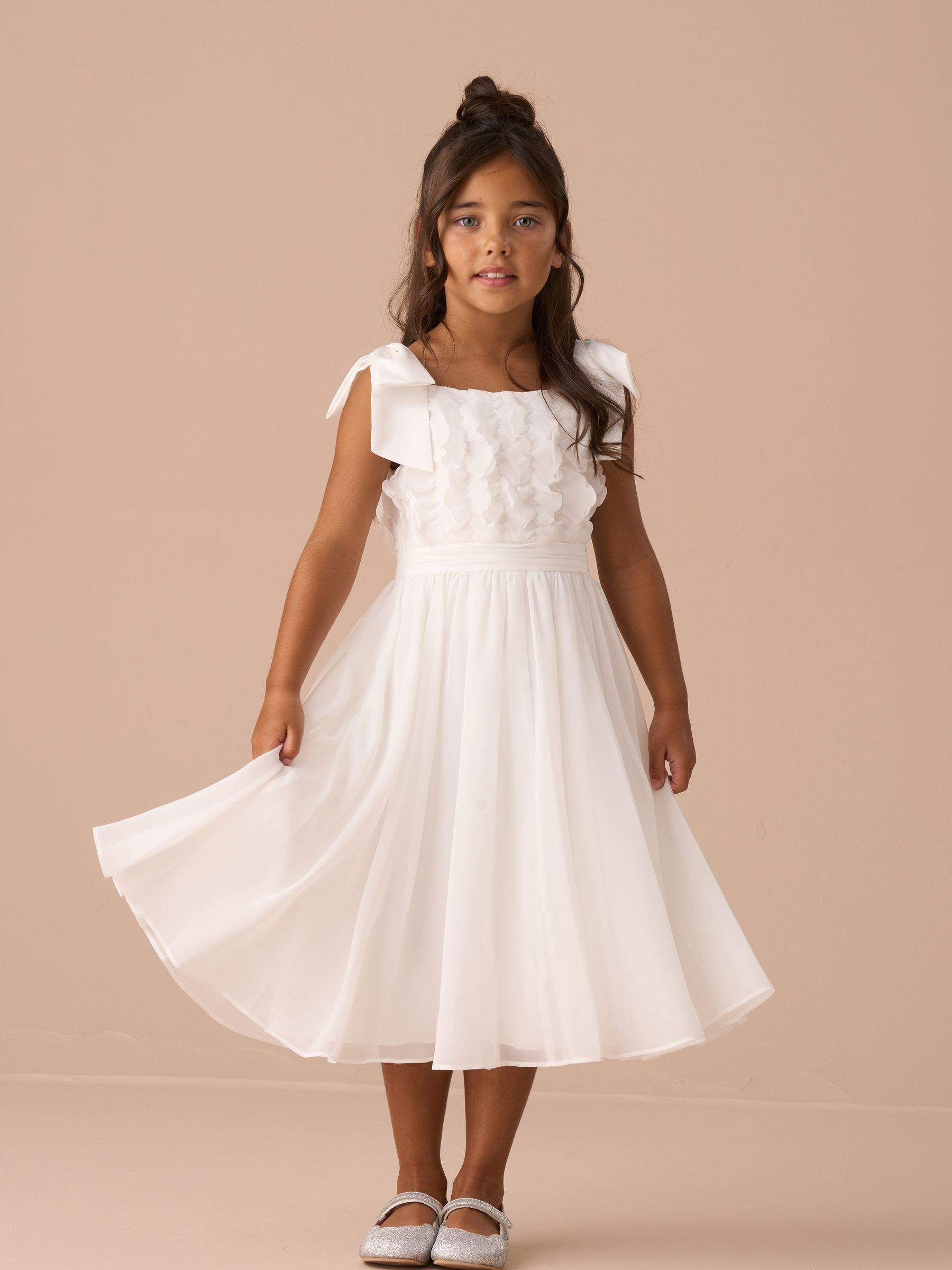 Angel & Rocket White Lara Bow Shoulder Georgette Dress