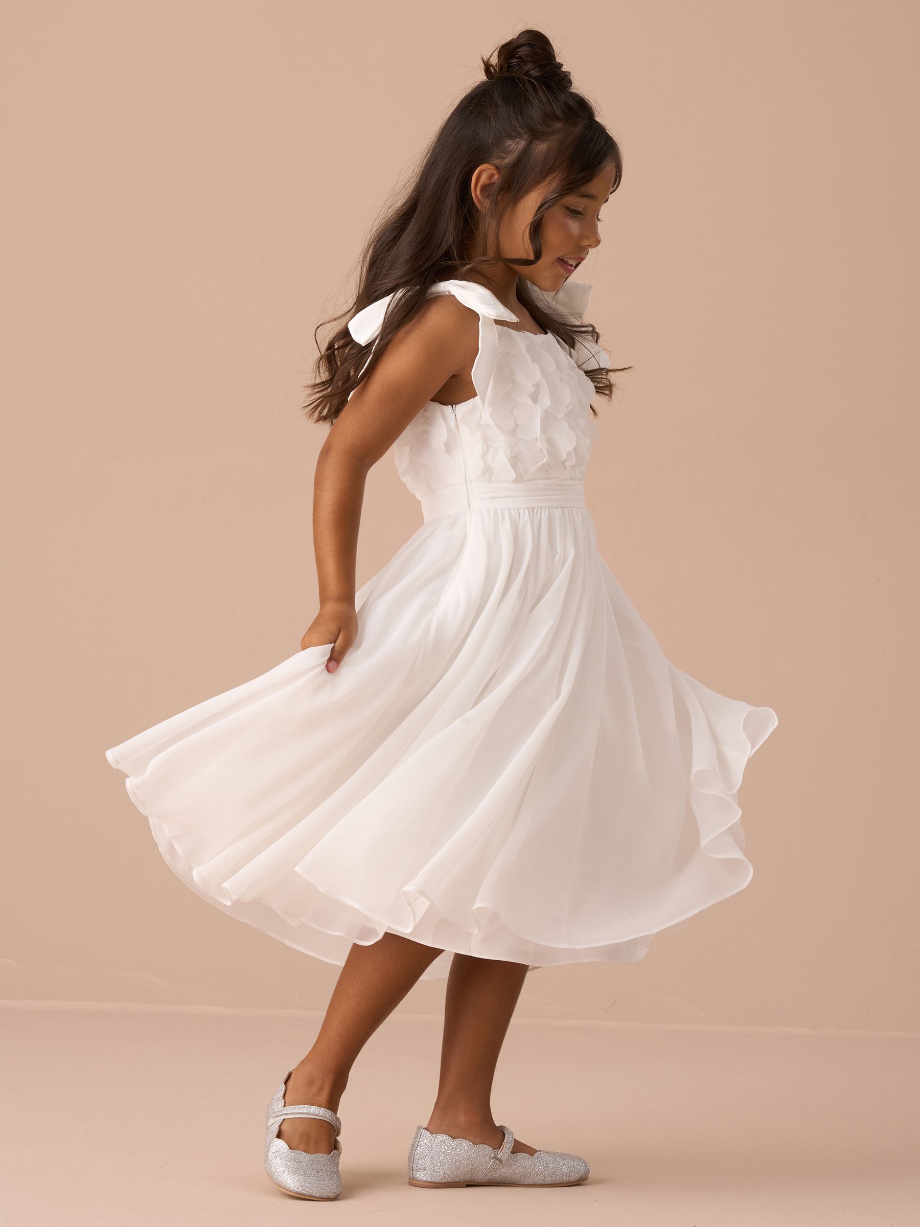 Angel & Rocket White Lara Bow Shoulder Georgette Dress