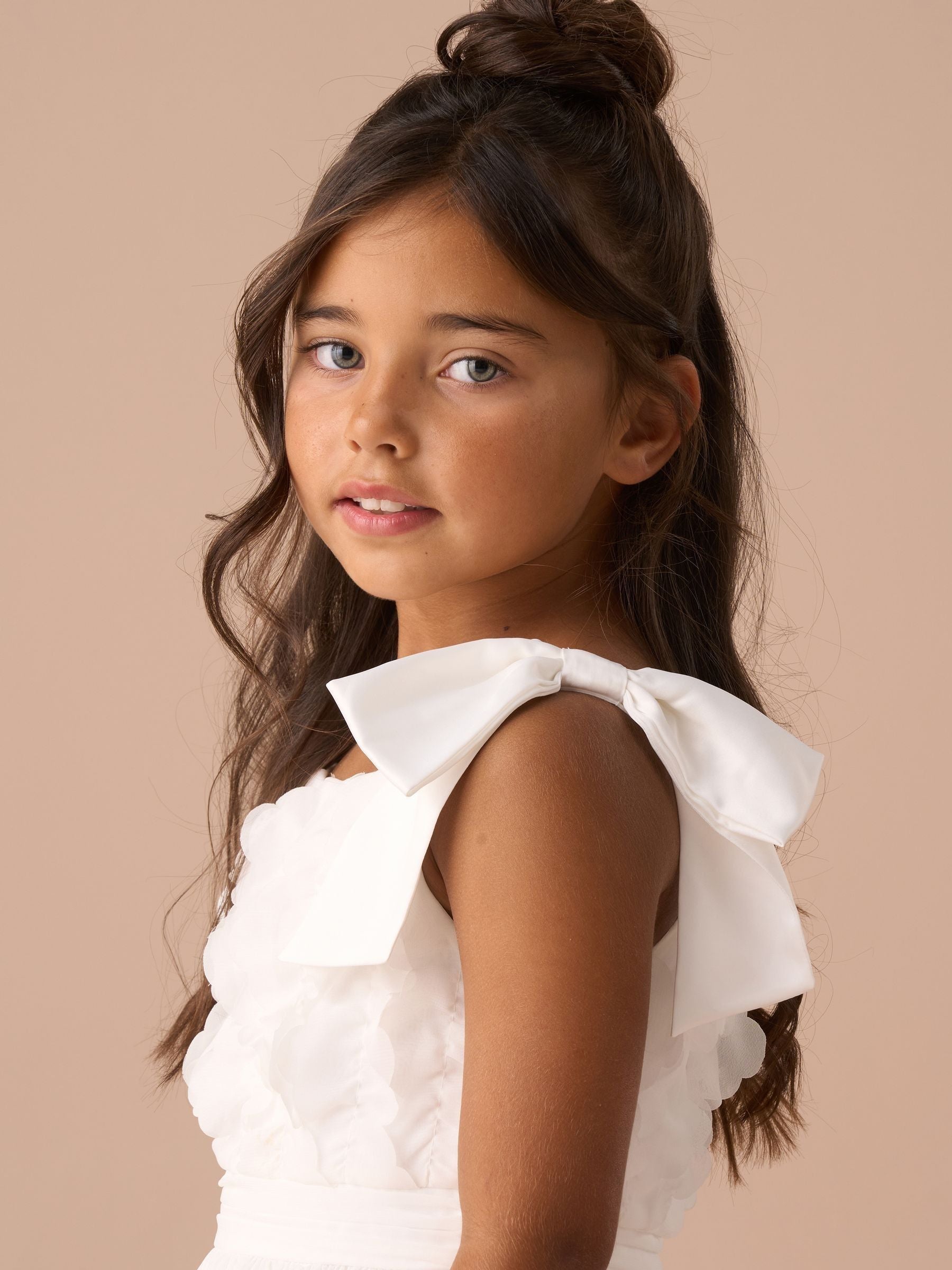 Angel & Rocket White Lara Bow Shoulder Georgette Dress