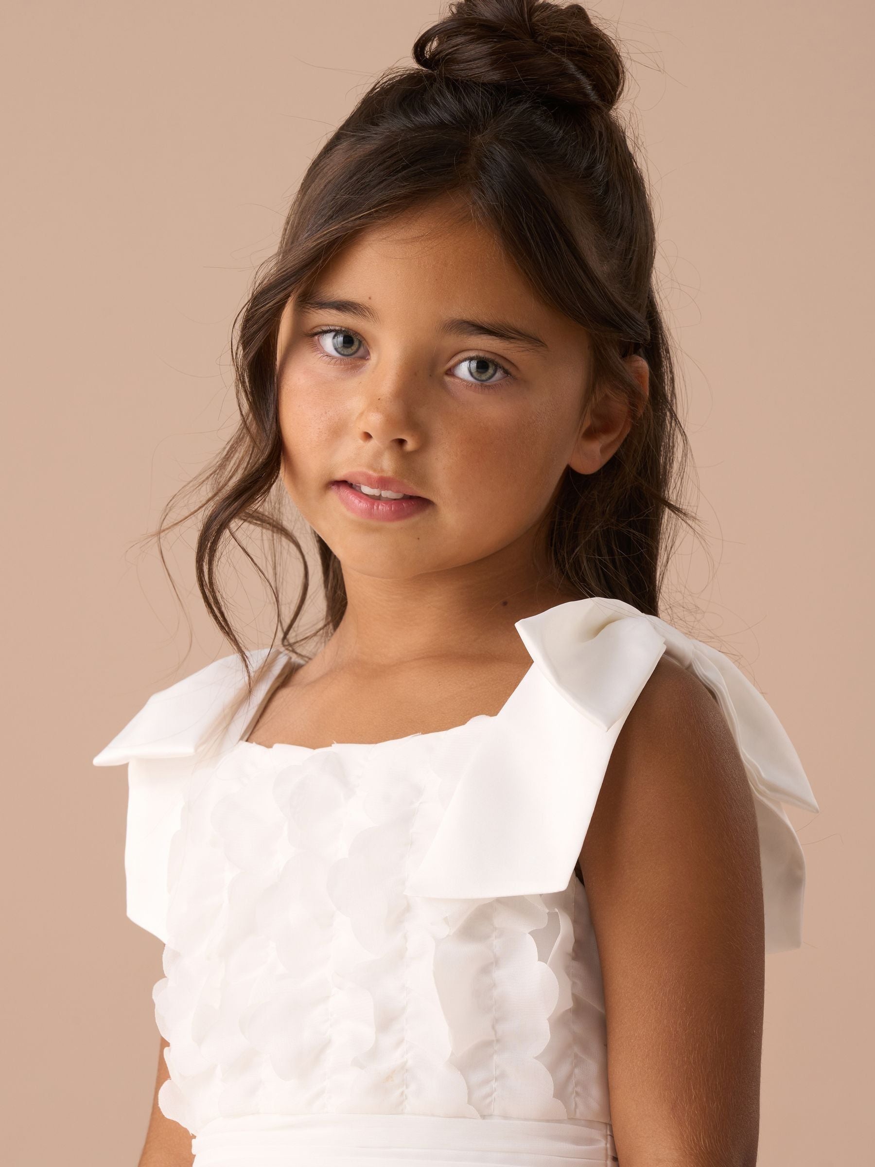 Angel & Rocket White Lara Bow Shoulder Georgette Dress