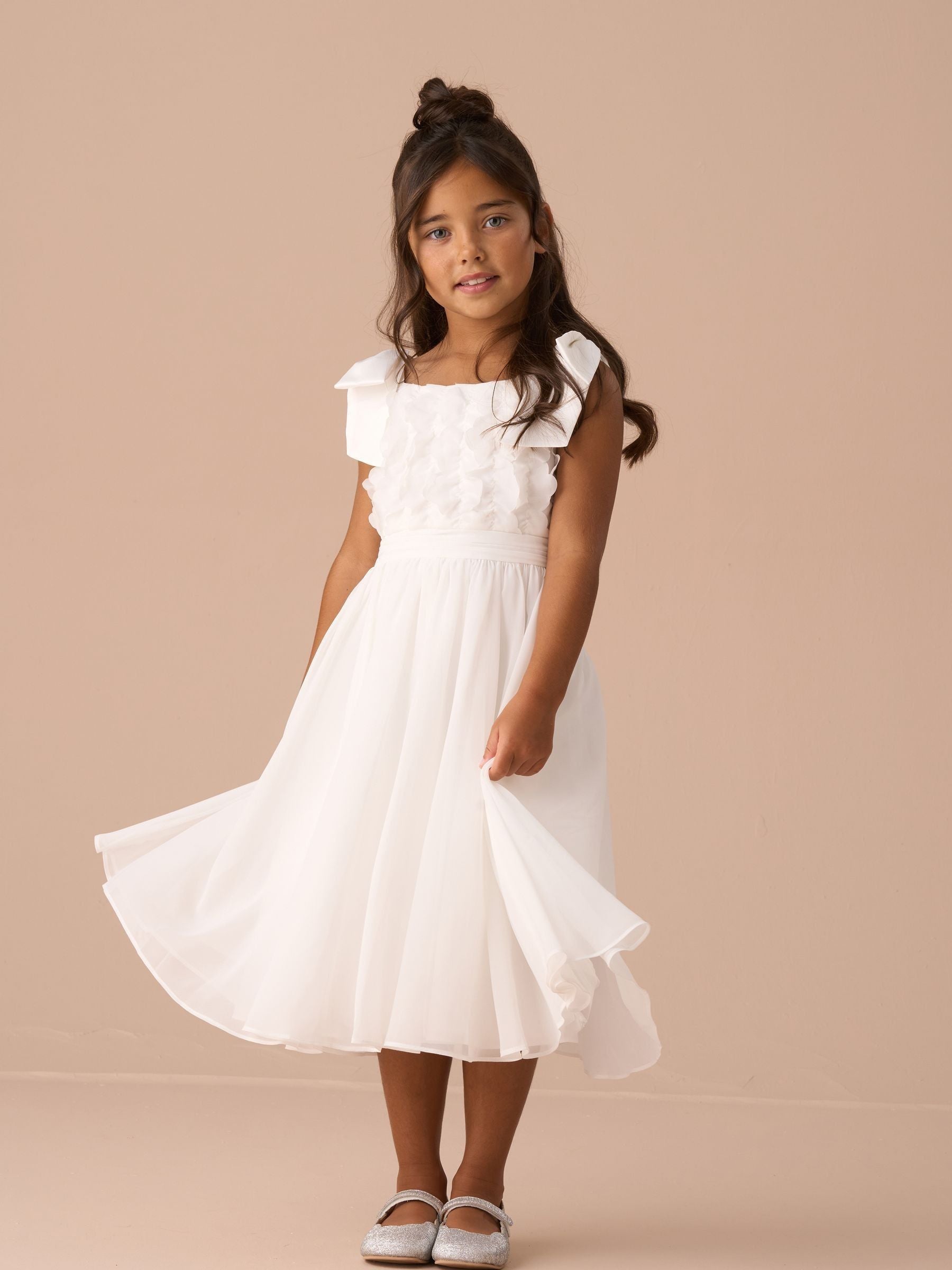 Angel & Rocket White Lara Bow Shoulder Georgette Dress