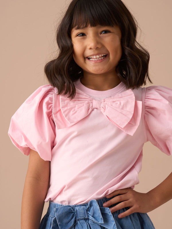 Angel & Rocket Pink Eleri Bow Puff Sleeve Top