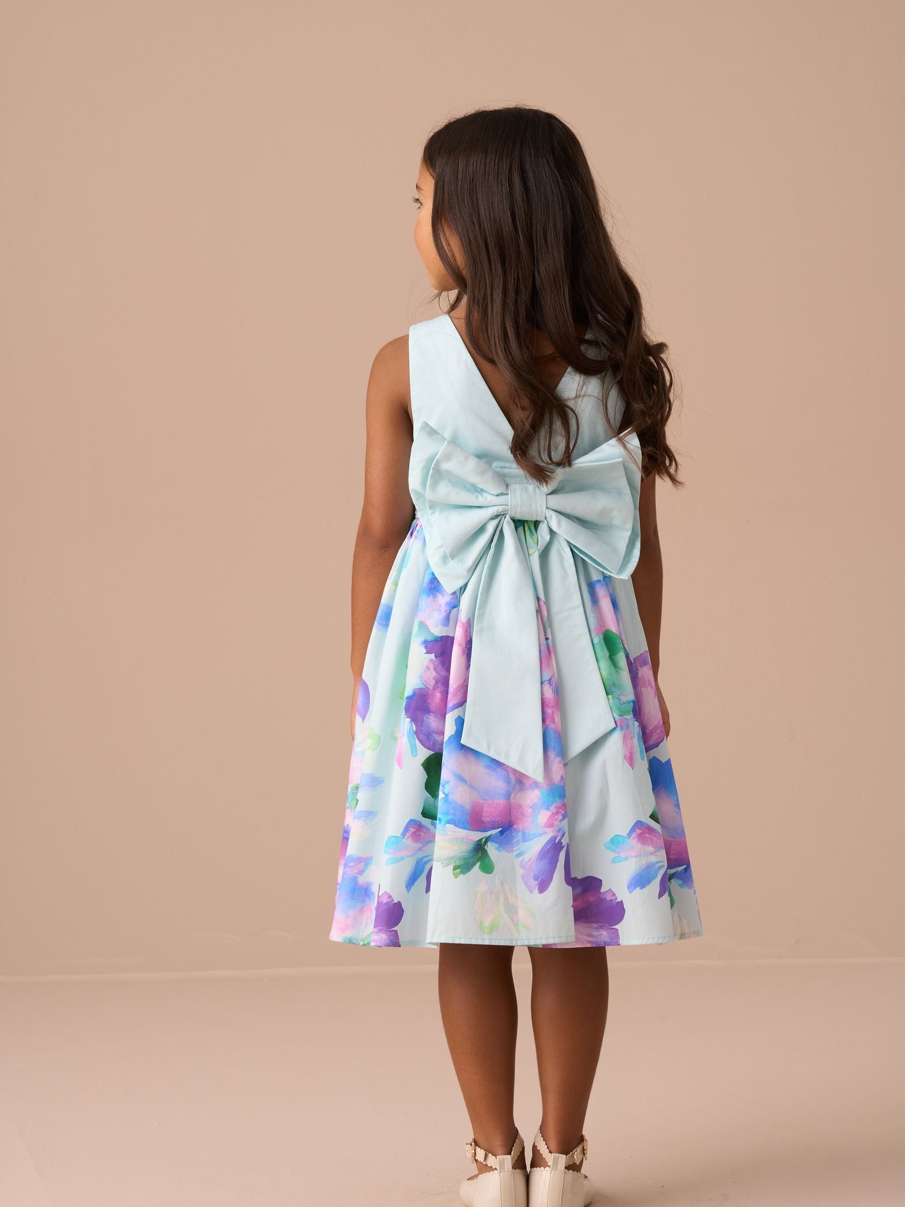 Angel & Rocket Green Elisa Mint Print Border Bow Back Dress