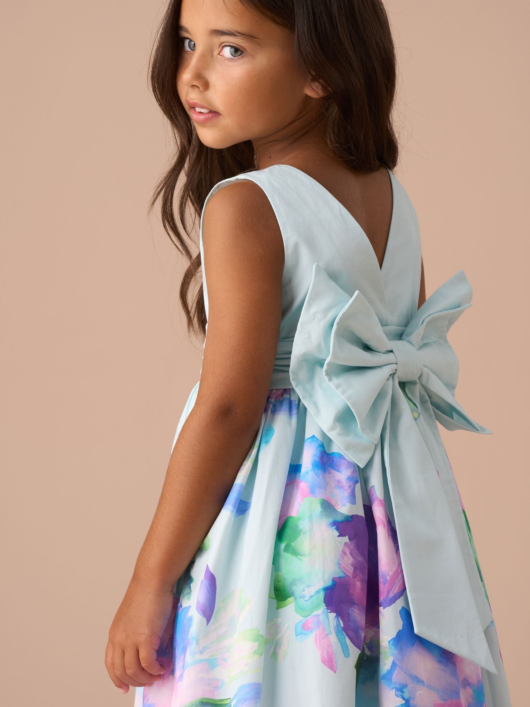 Angel & Rocket Green Elisa Mint Print Border Bow Back Dress