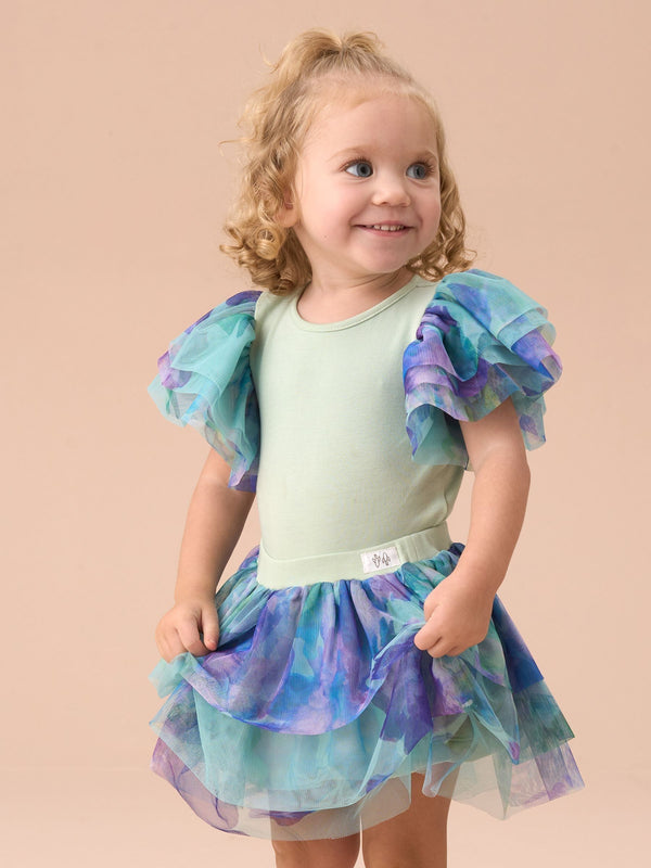 Angel & Rocket Green Lois Mint Floral Tutu And Frill Sleeve Bodysuit Set