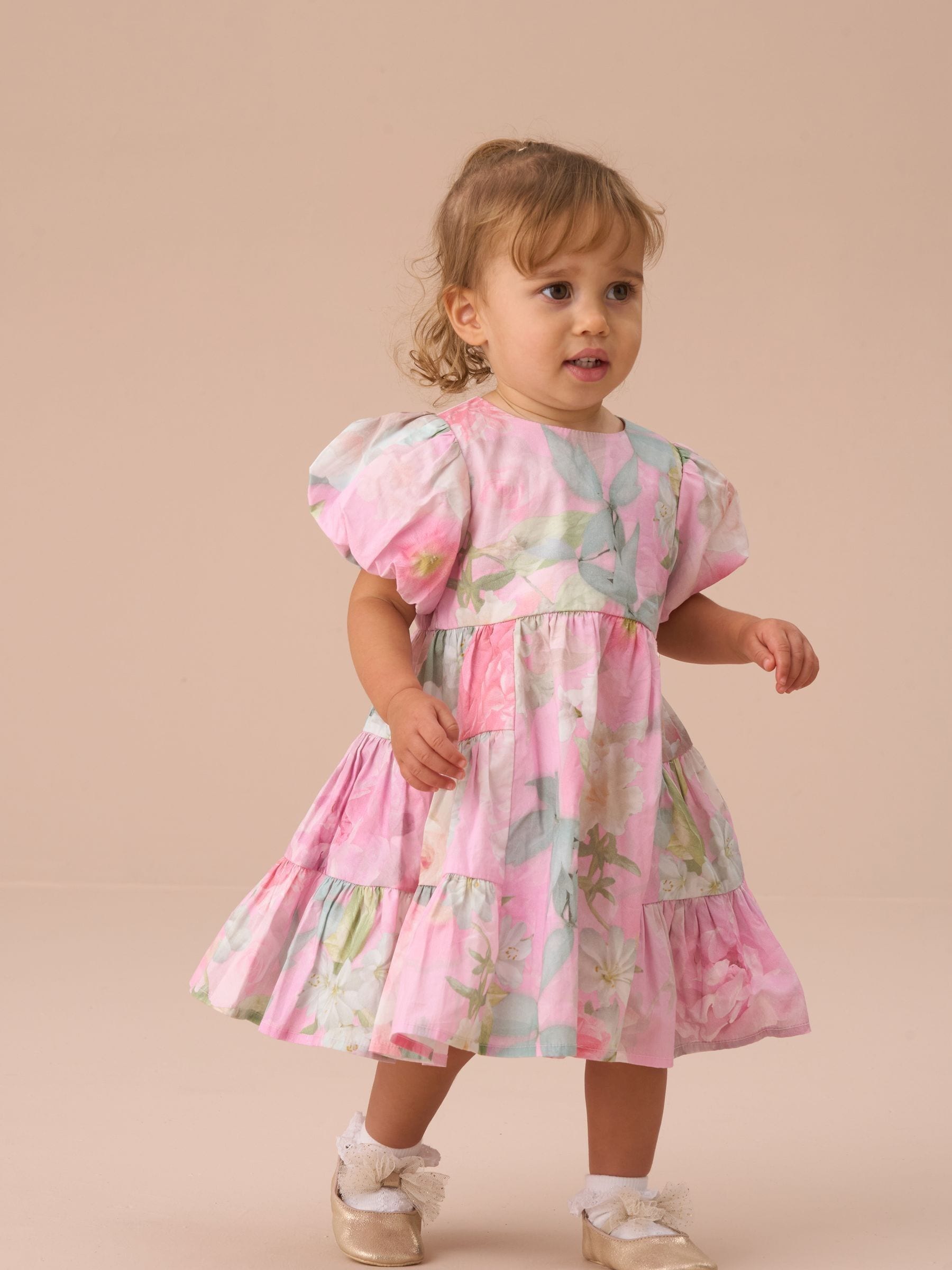 Angel & Rocket Pink Lilah Floral Tiered Bloomer 100% Cotton Dress