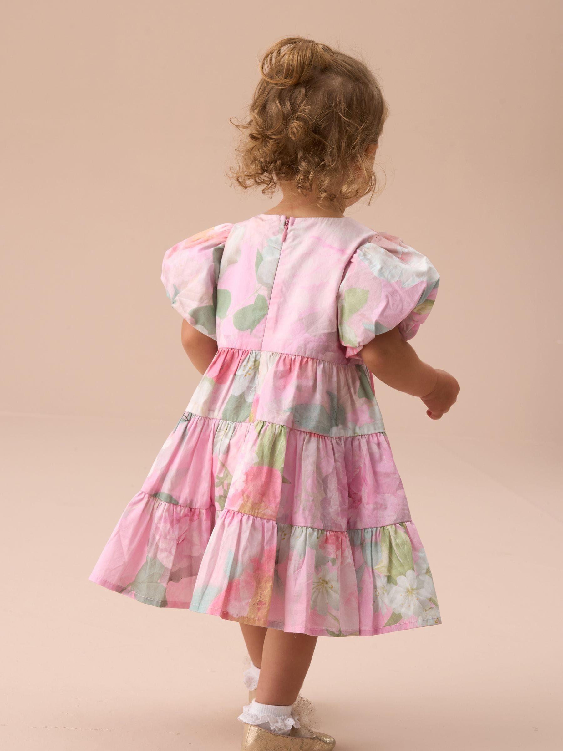 Angel & Rocket Pink Lilah Floral Tiered Bloomer 100% Cotton Dress