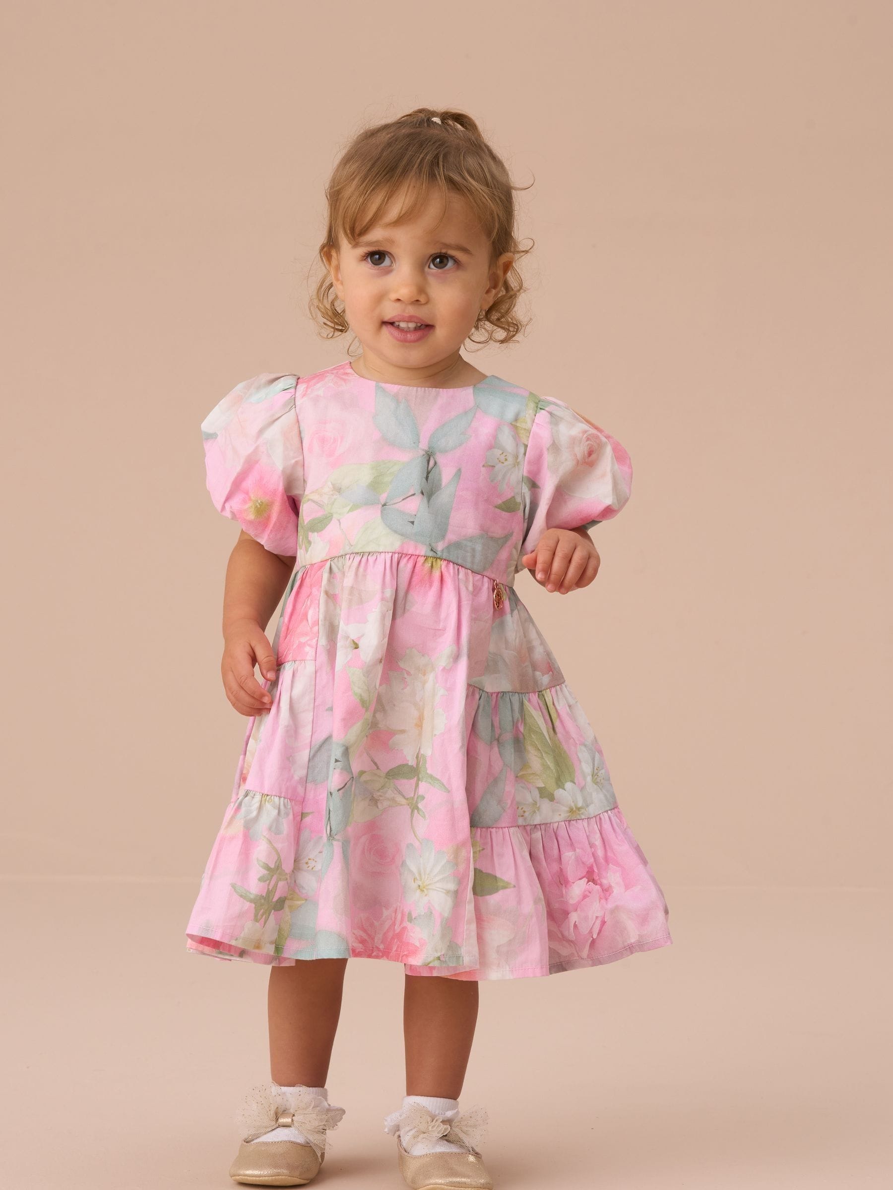 Angel & Rocket Pink Lilah Floral Tiered Bloomer 100% Cotton Dress