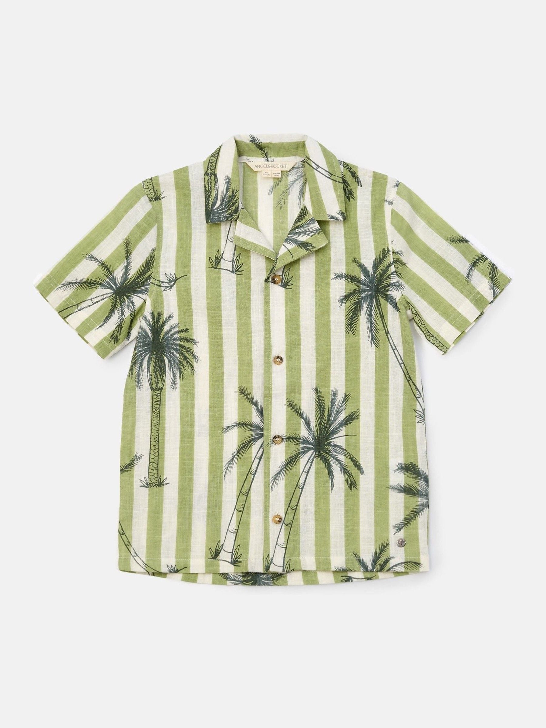 Angel & Rocket Green Jamie Palm Print Resort 100% Cotton Shirt