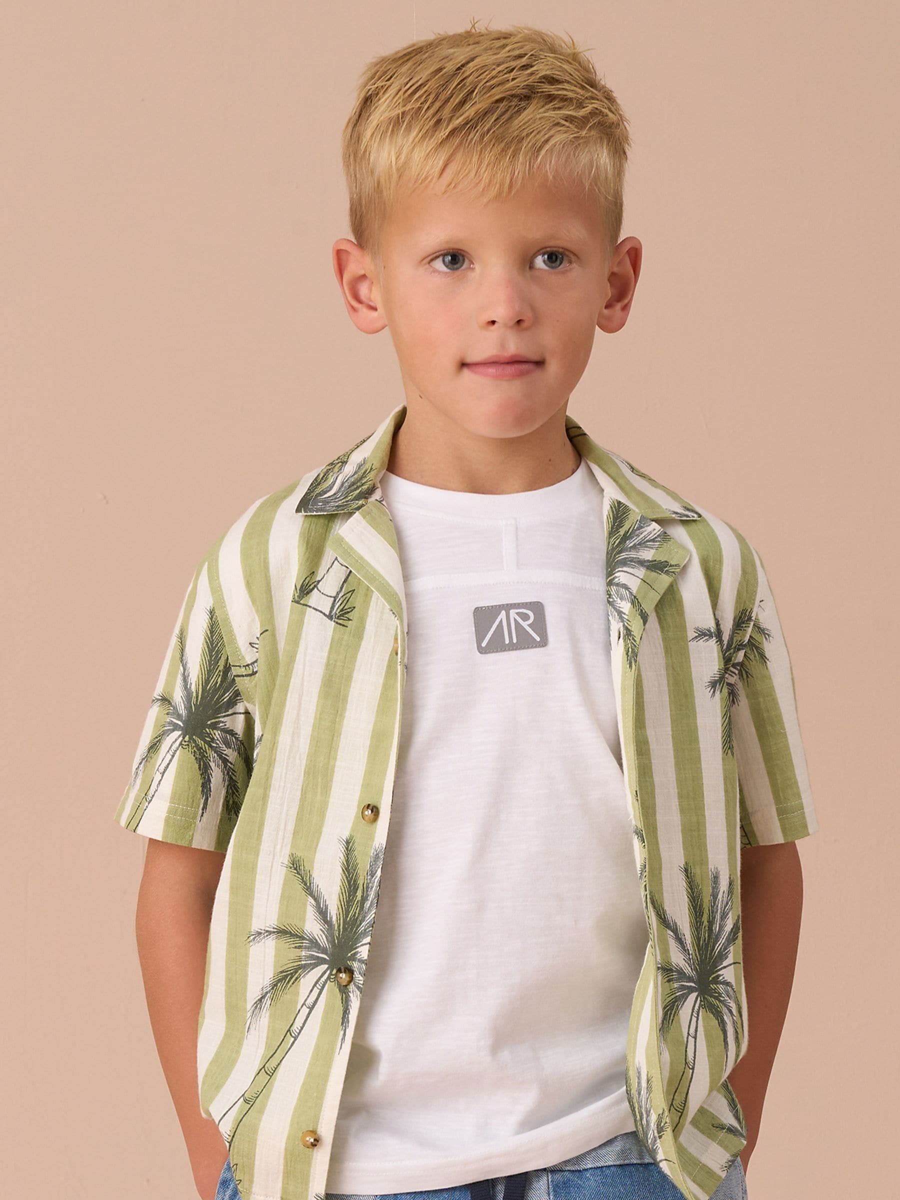 Angel & Rocket Green Jamie Palm Print Resort 100% Cotton Shirt