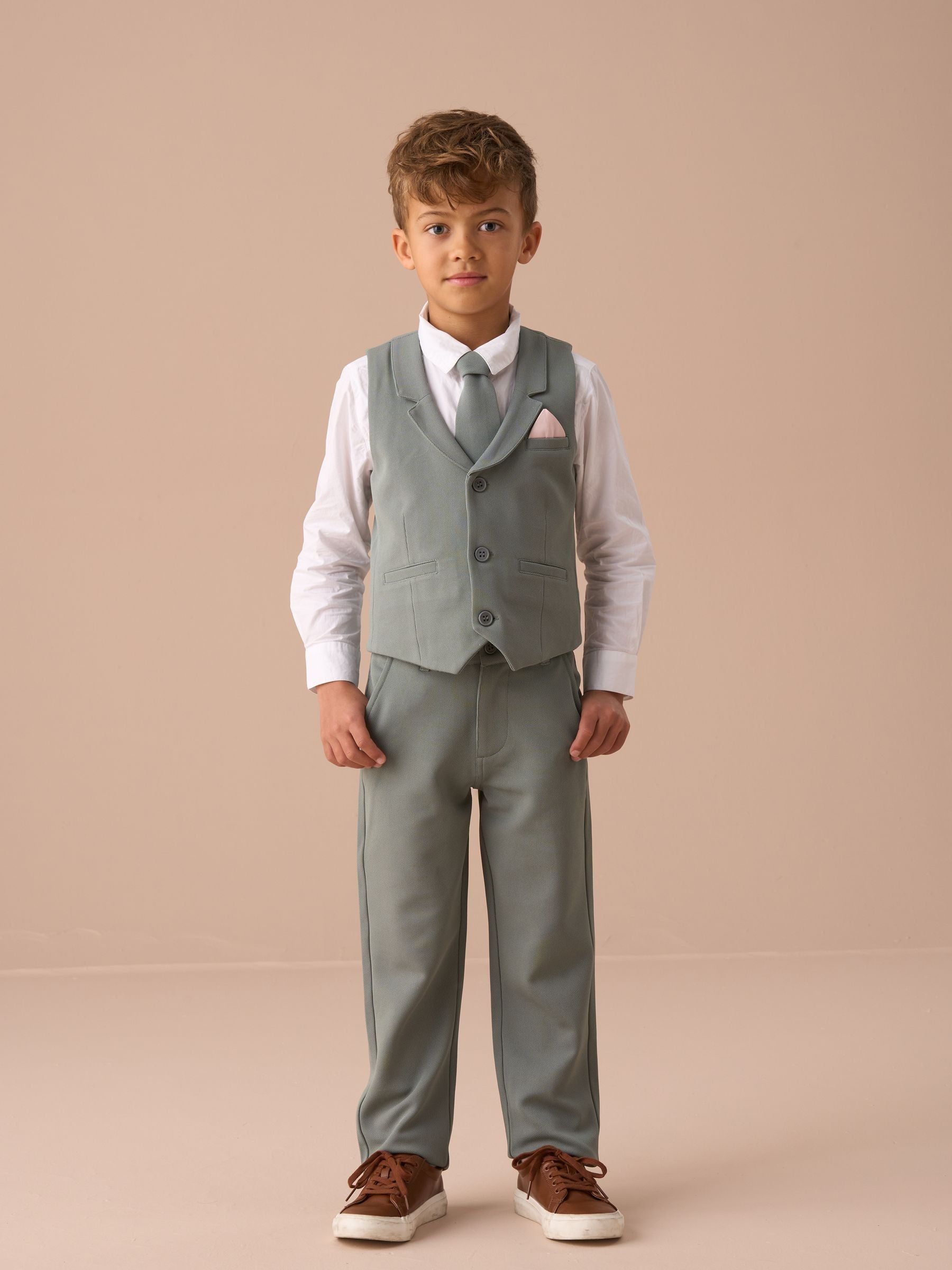 Angel & Rocket Green Benjamin Smart Textured Waistcoat Set