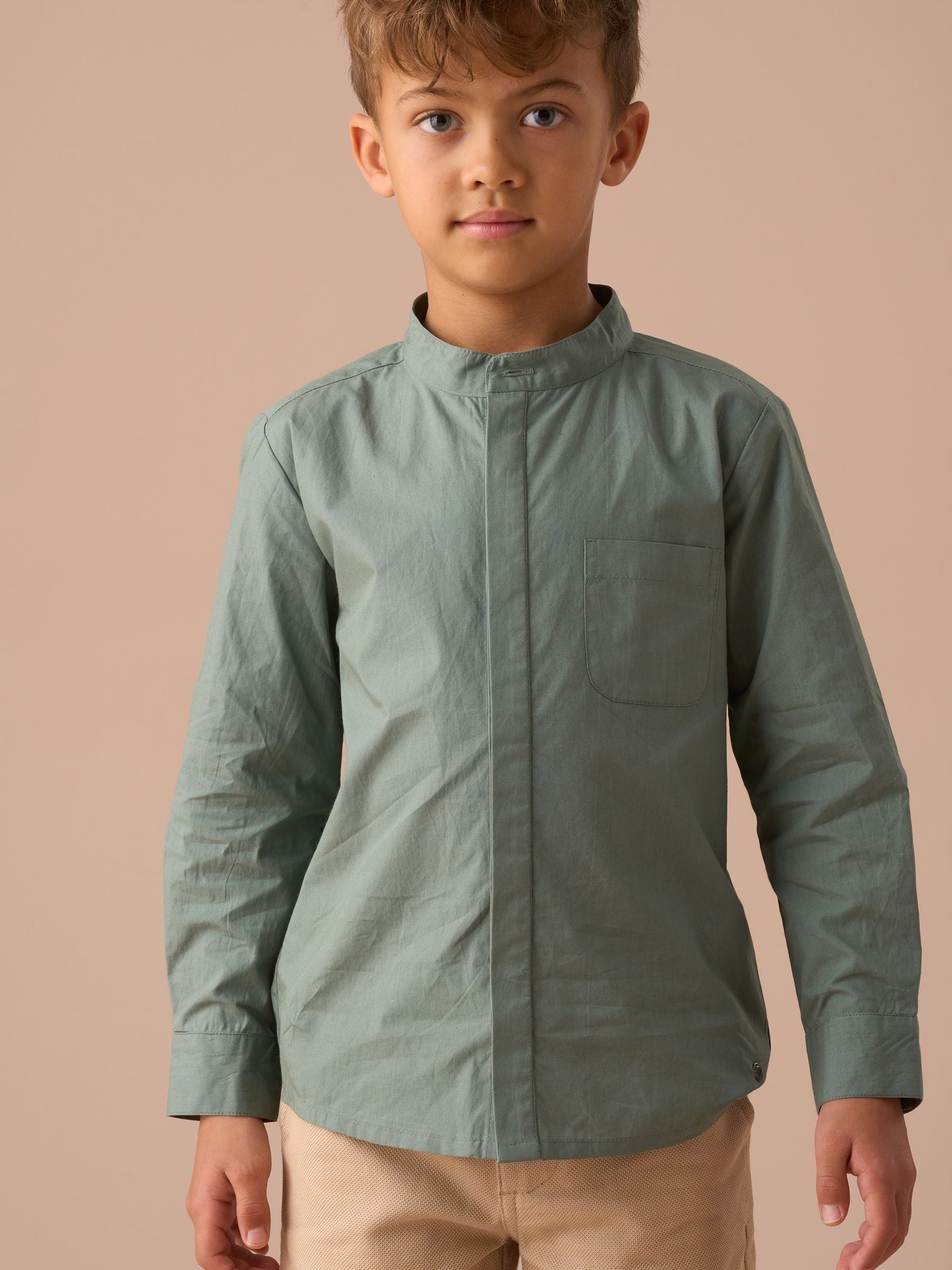 Angel & Rocket Green Omar Mandrin Collar Smart 100% Cotton Shirt