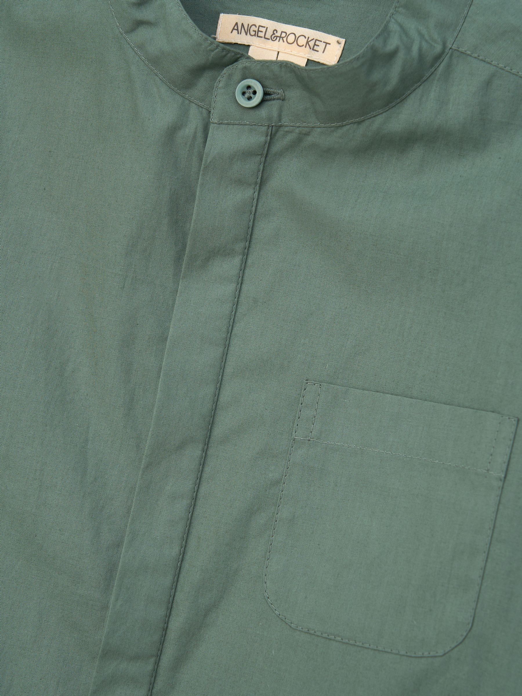 Angel & Rocket Green Omar Mandrin Collar Smart 100% Cotton Shirt