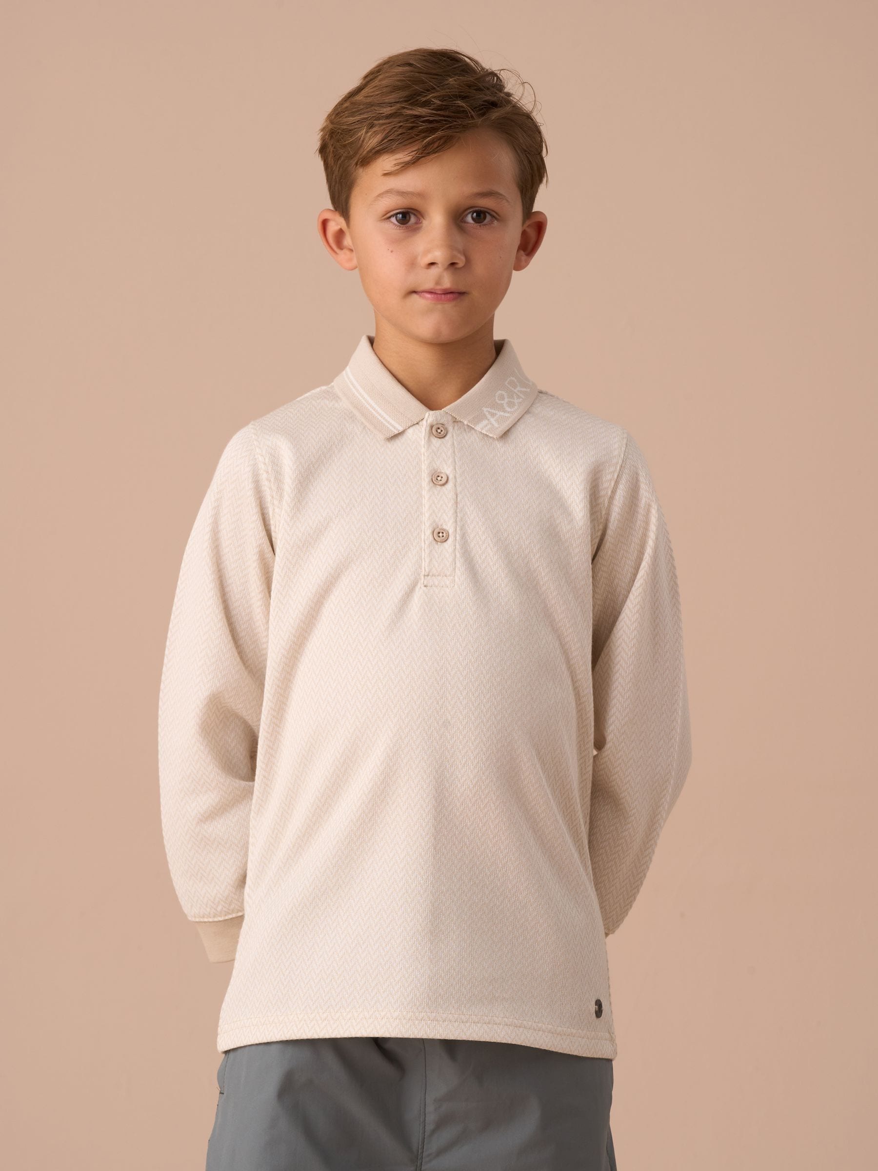 Angel & Rocket Cream Finn Smart Long Sleeve Polo Shirt