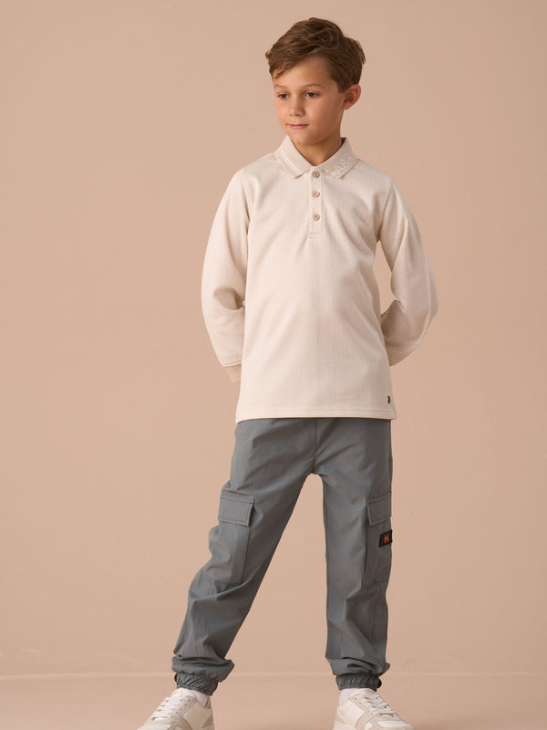 Angel & Rocket Cream Finn Smart Long Sleeve Polo Shirt