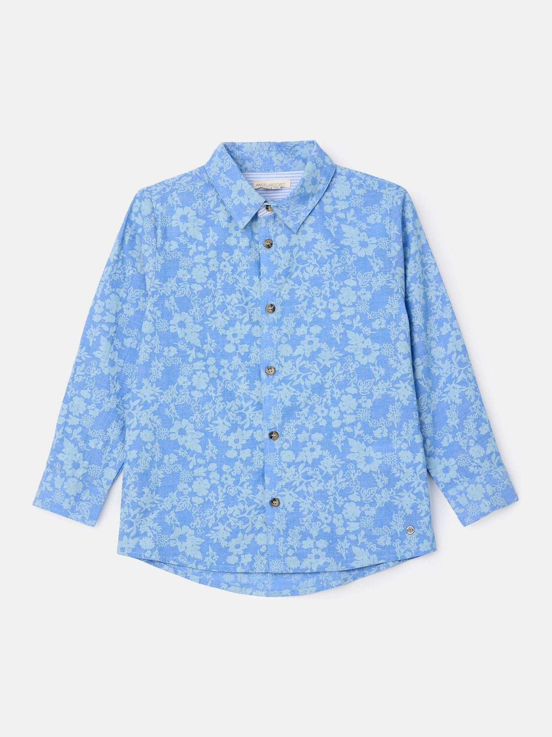 Angel & Rocket Blue Faes Chambray Floral Printed 100% Cotton Shirt