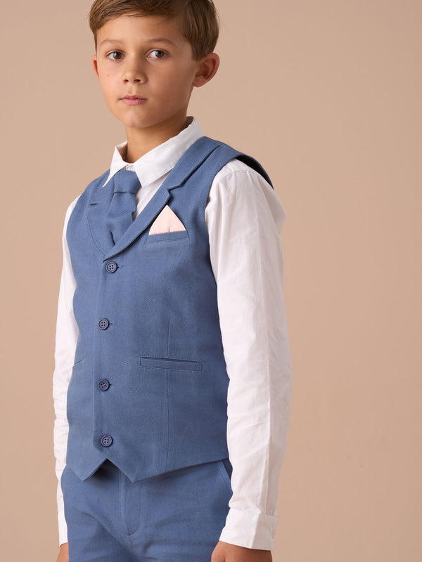 Angel & Rocket Blue Matty Smart Printed 100% Cotton Waistcoat Set