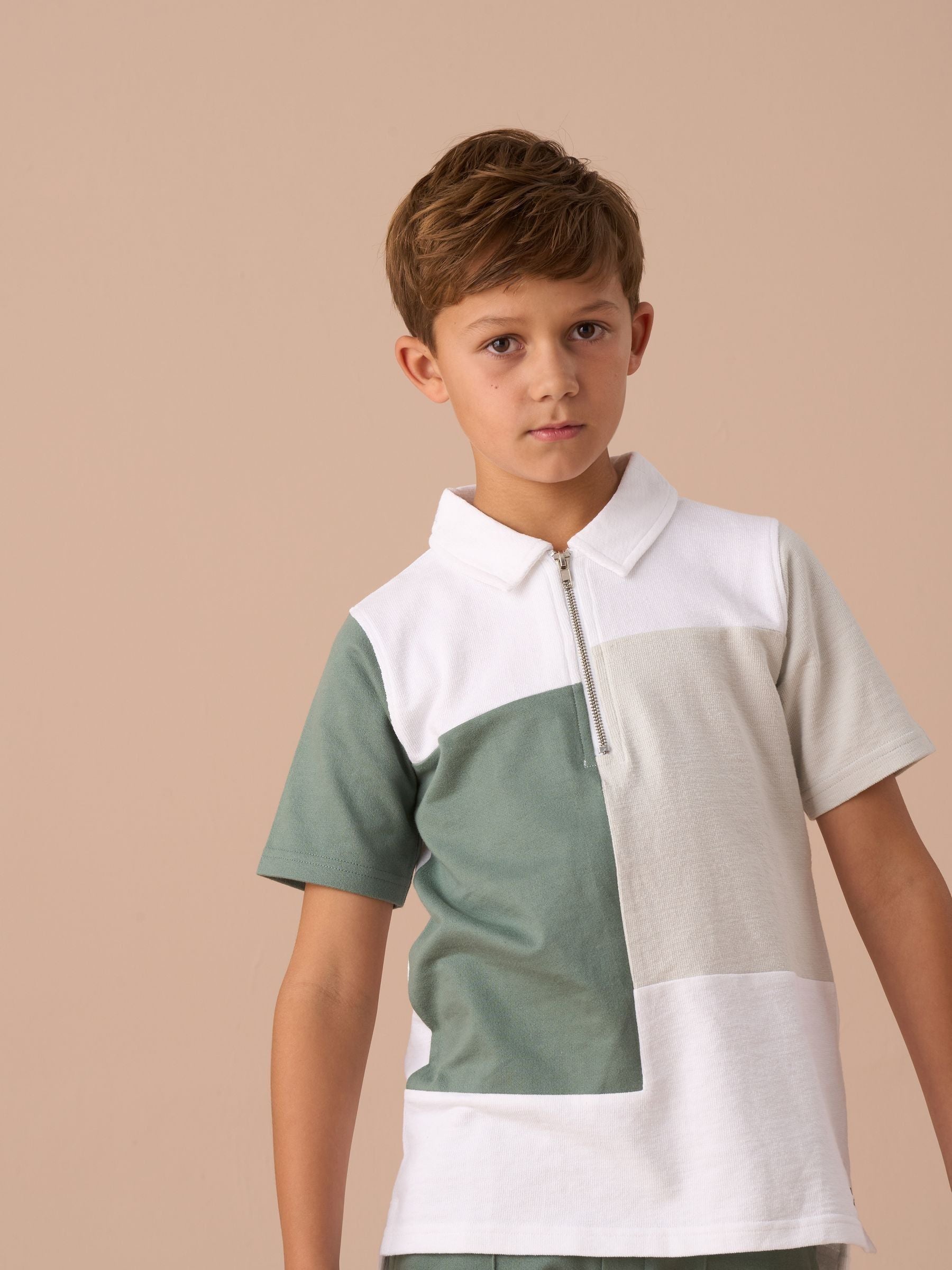 Angel & Rocket White Kane Textured Colourblock 100% Cotton Polo Shirt