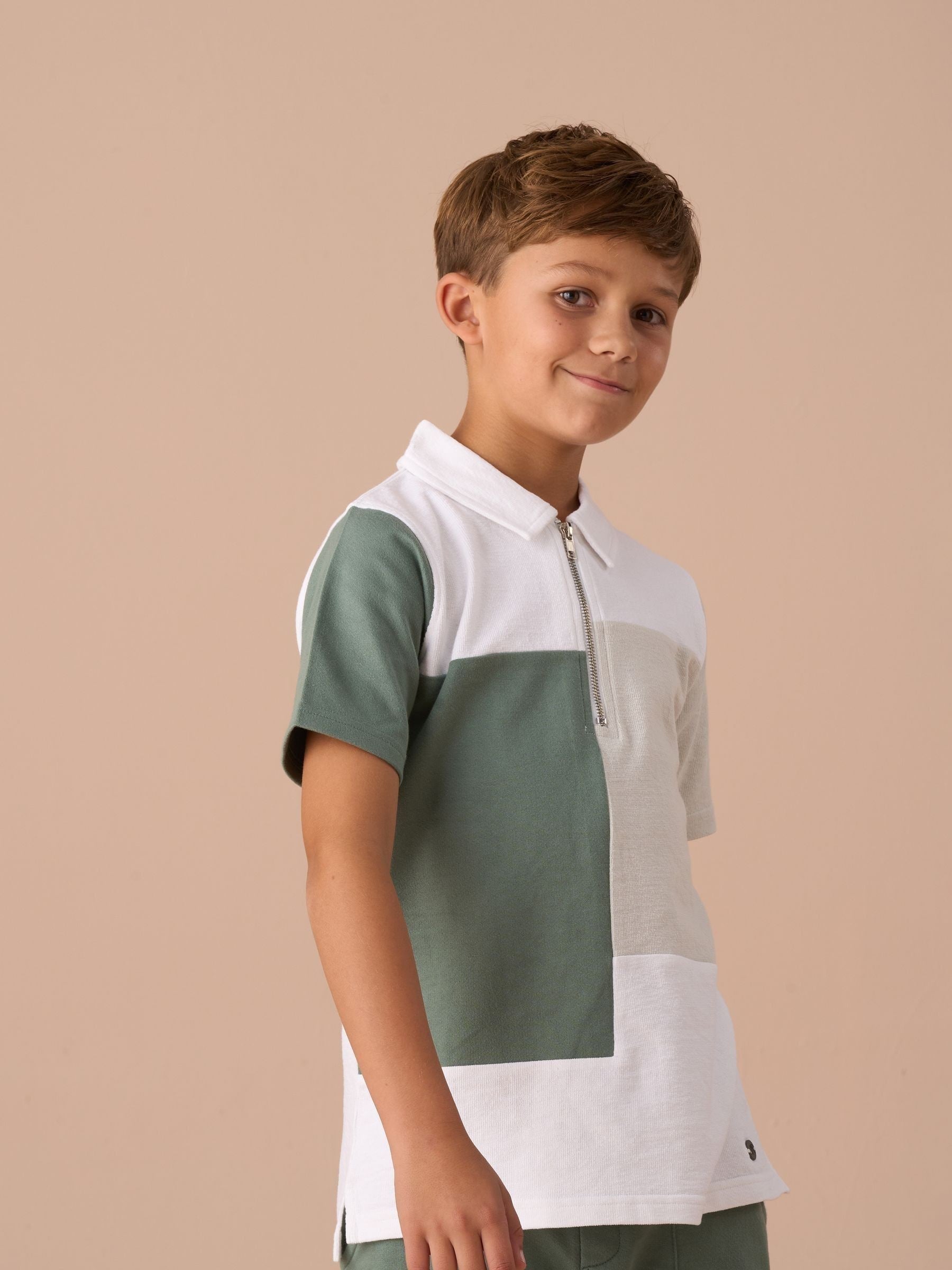 Angel & Rocket White Kane Textured Colourblock 100% Cotton Polo Shirt