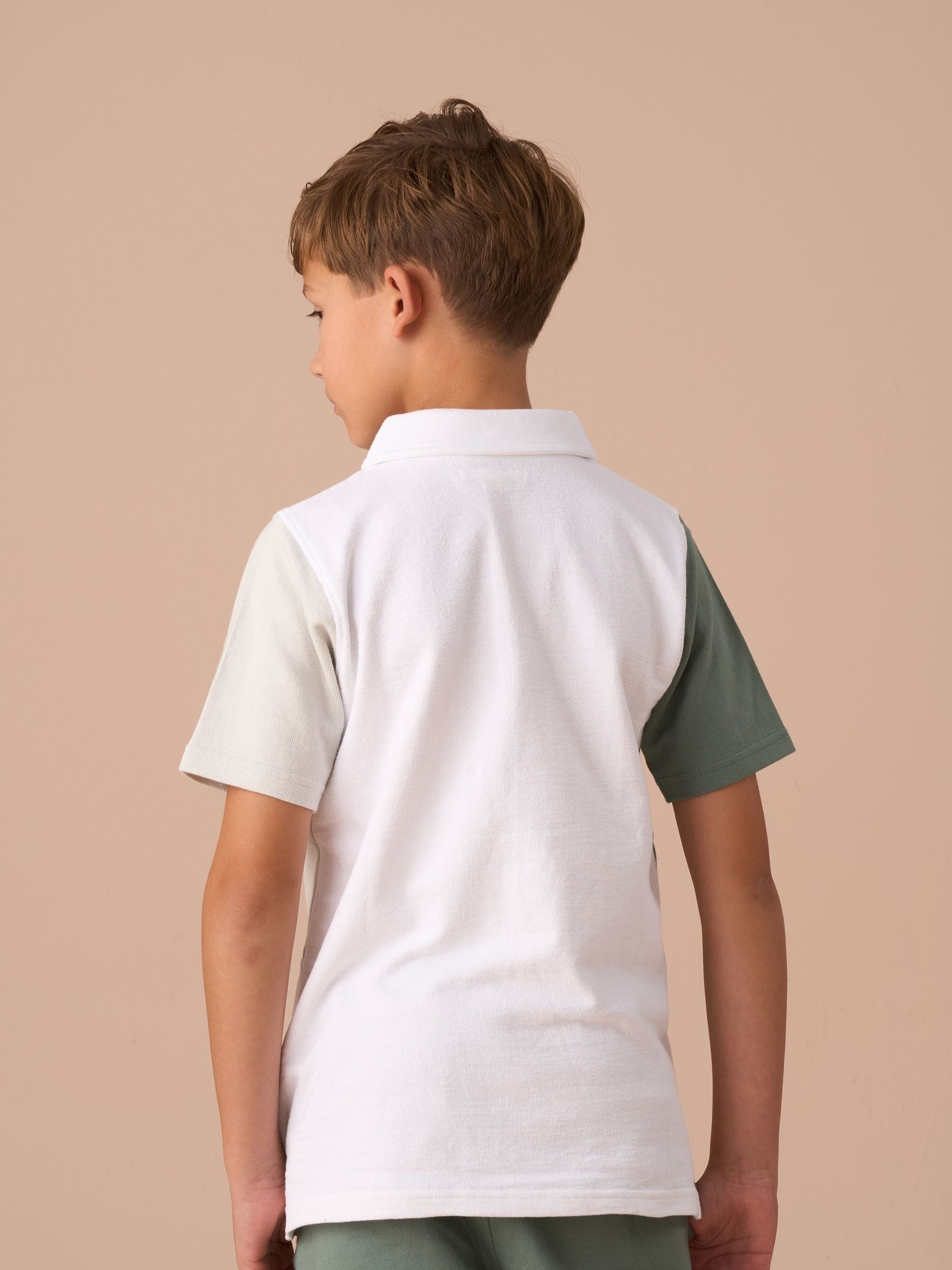 Angel & Rocket White Kane Textured Colourblock 100% Cotton Polo Shirt