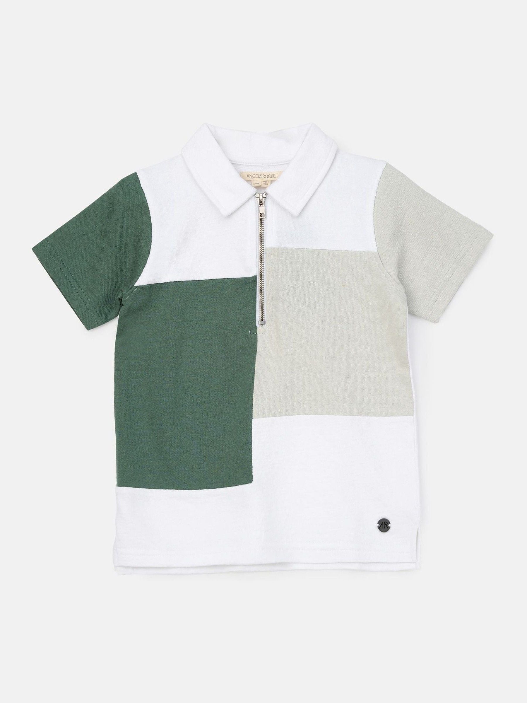 Angel & Rocket White Kane Textured Colourblock 100% Cotton Polo Shirt