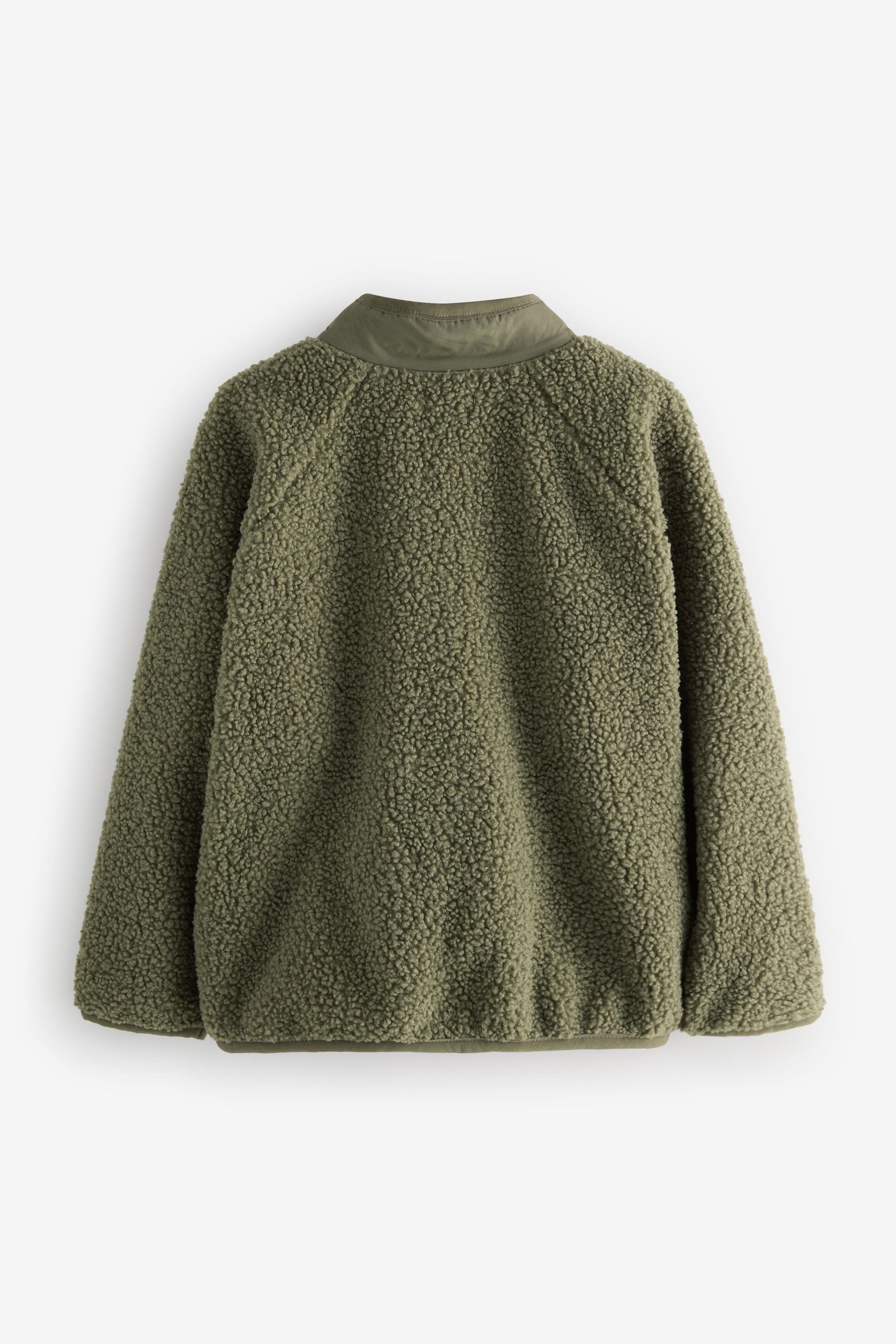 Olive Green Placket Borg Fleece Top (3-16yrs)