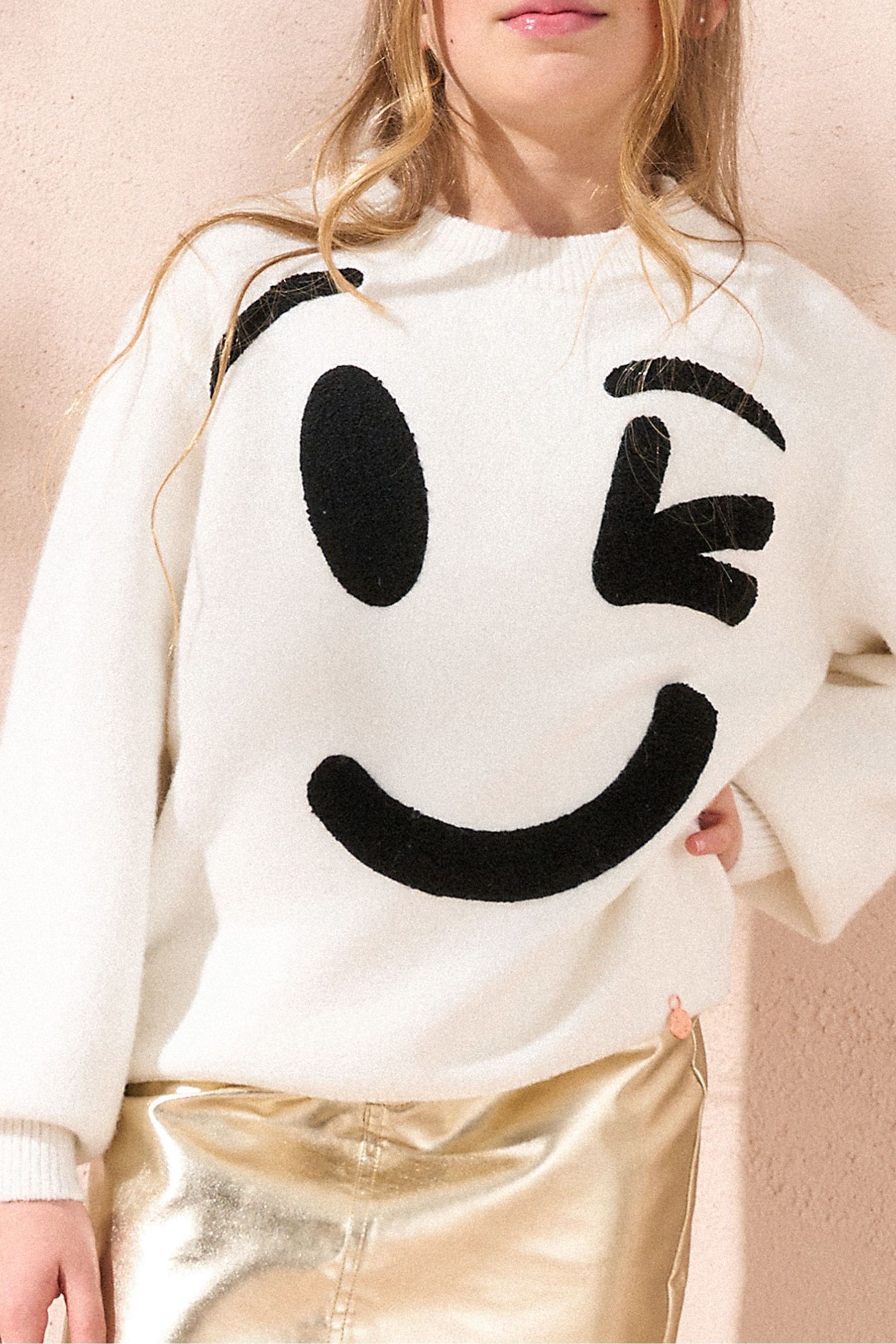 Angel & Rocket Cream Shanti Smiley Face Jumper