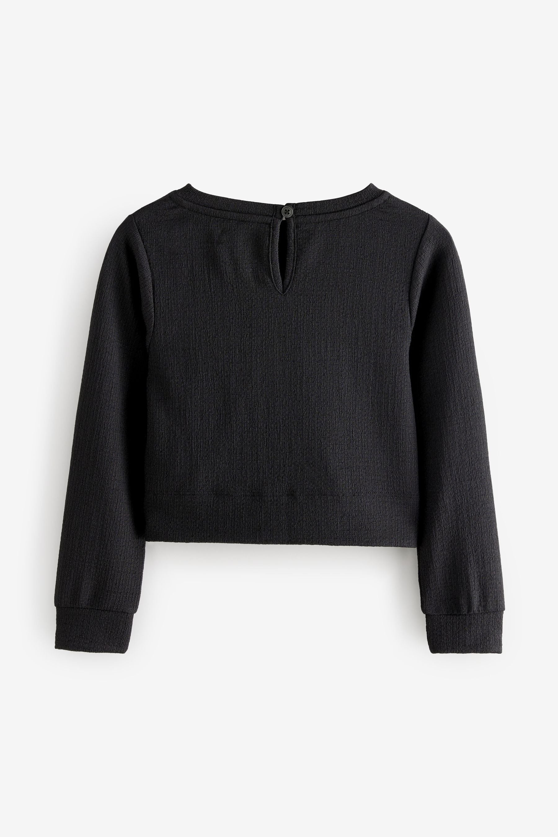 Black Wrap Front Textured Long Sleeve Top (3-16yrs)