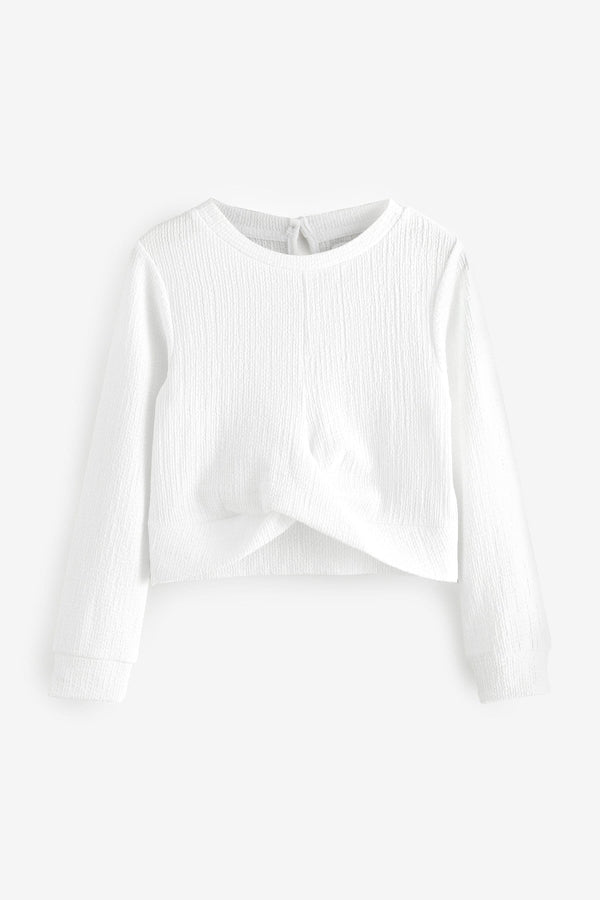 White Wrap Front Textured Long Sleeve Top (3-16yrs)