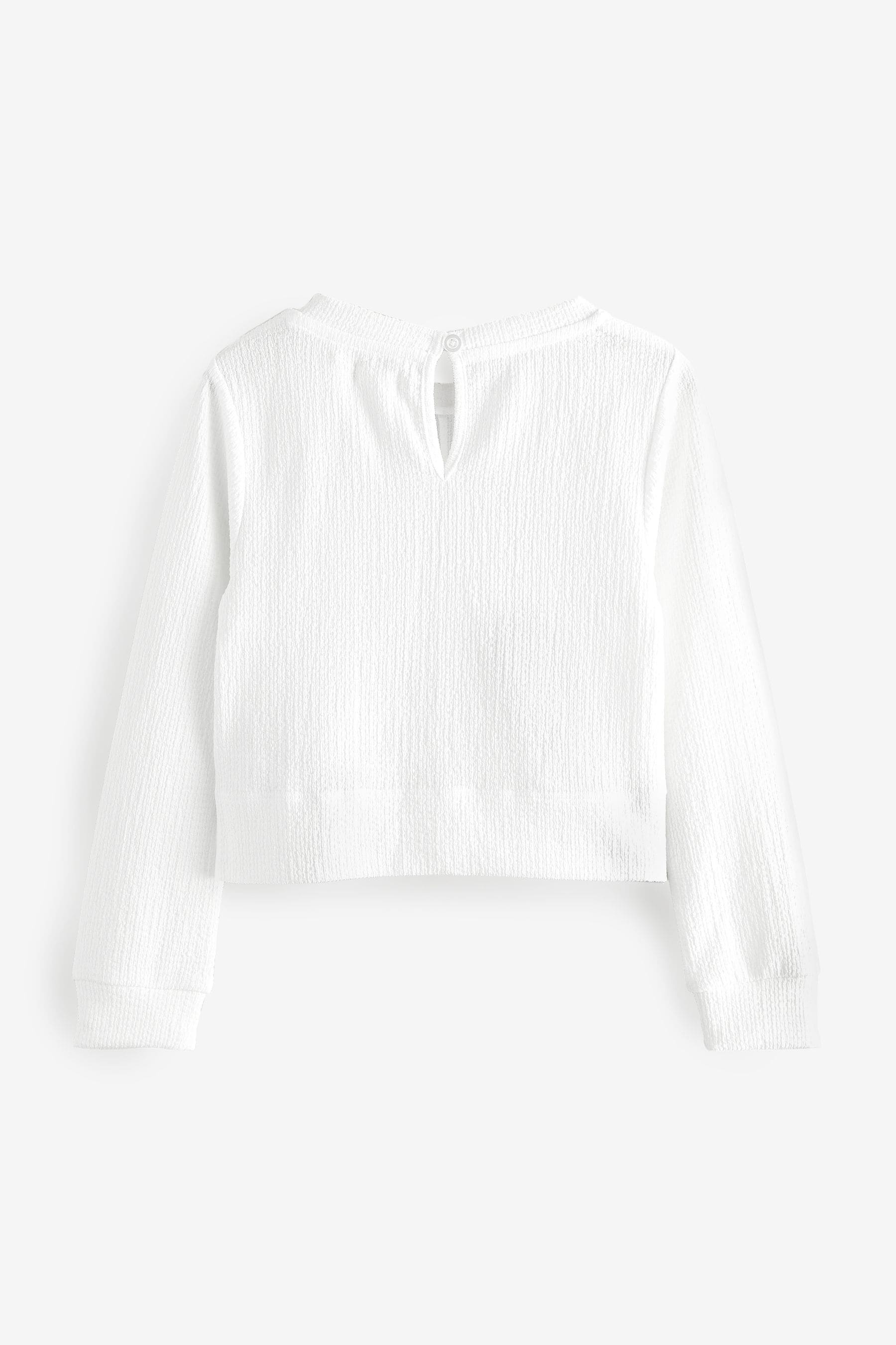 White Wrap Front Textured Long Sleeve Top (3-16yrs)