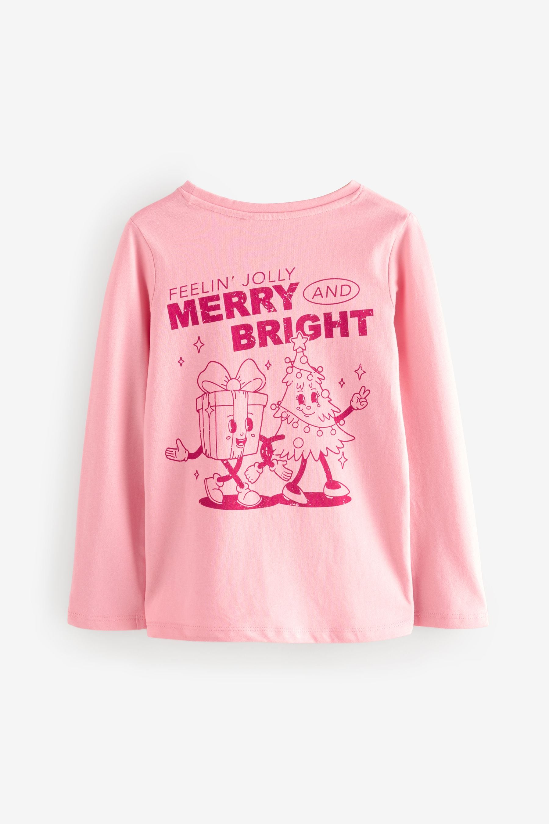 Pink Christmas Long Sleeves Graphic 100% Cotton T-Shirt (3-16yrs)