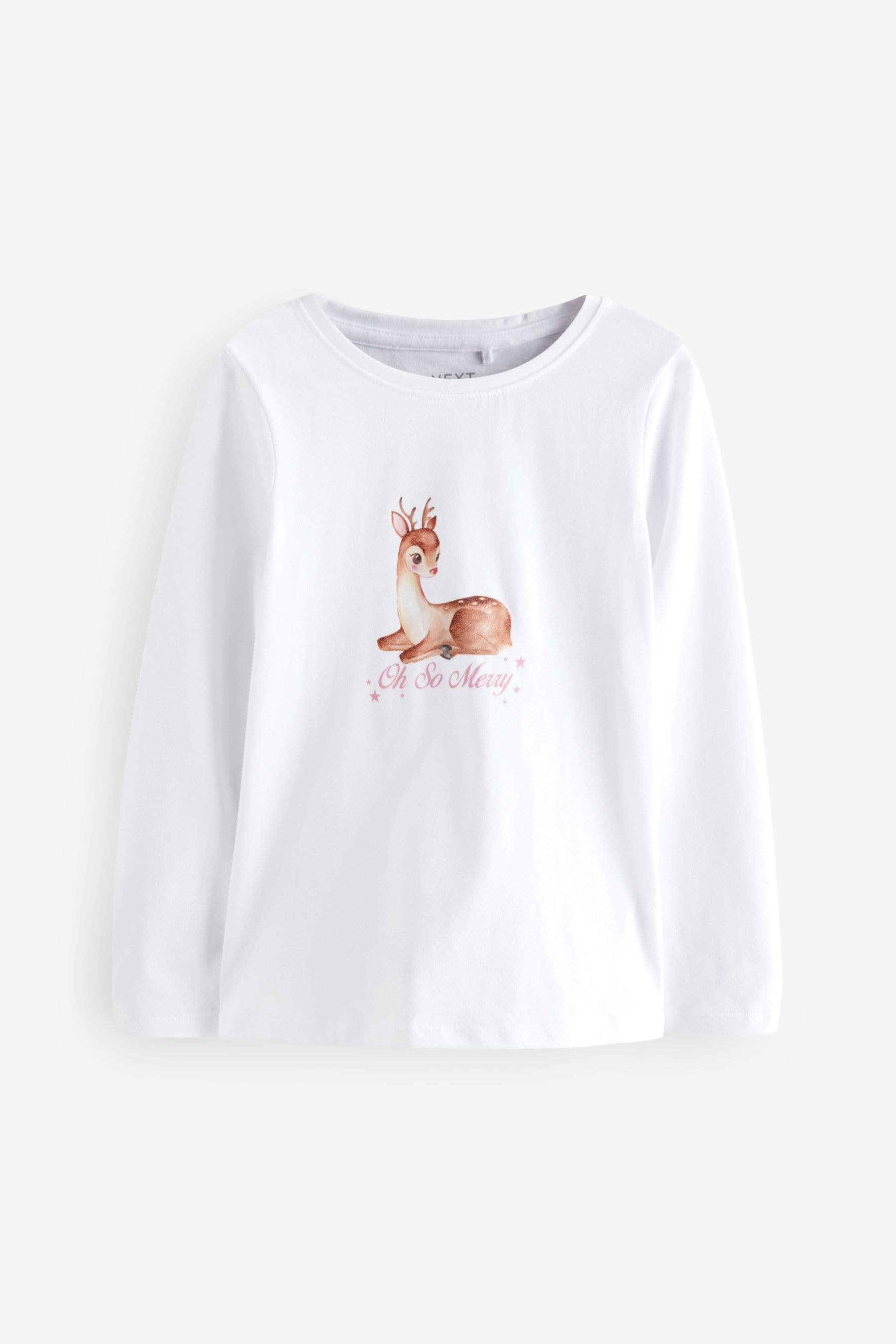 White Reindeer Christmas Long Sleeves Graphic 100% Cotton T-Shirt (3-16yrs)