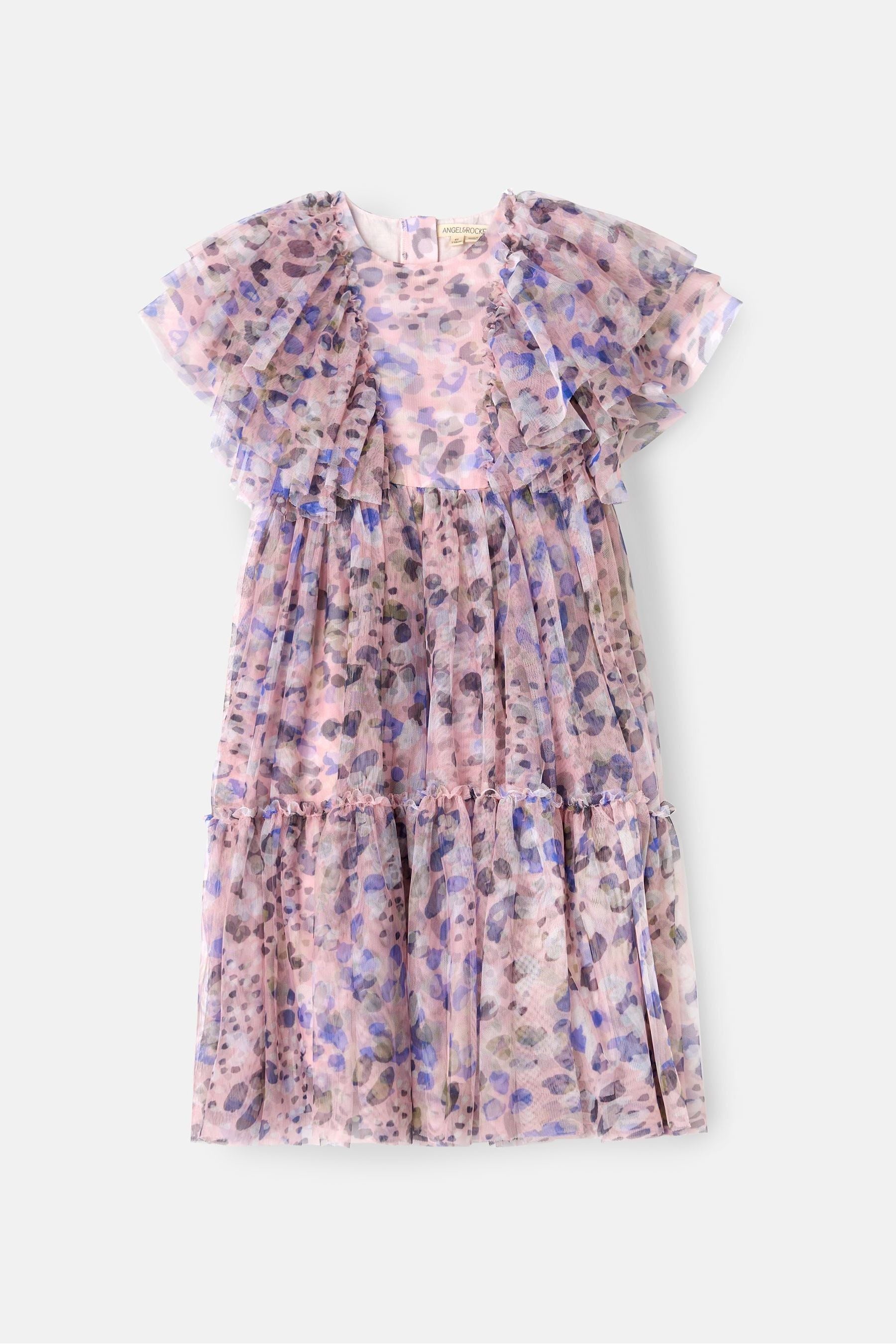 Angel & Rocket Pink Juliana Printed Frill Mesh Dress