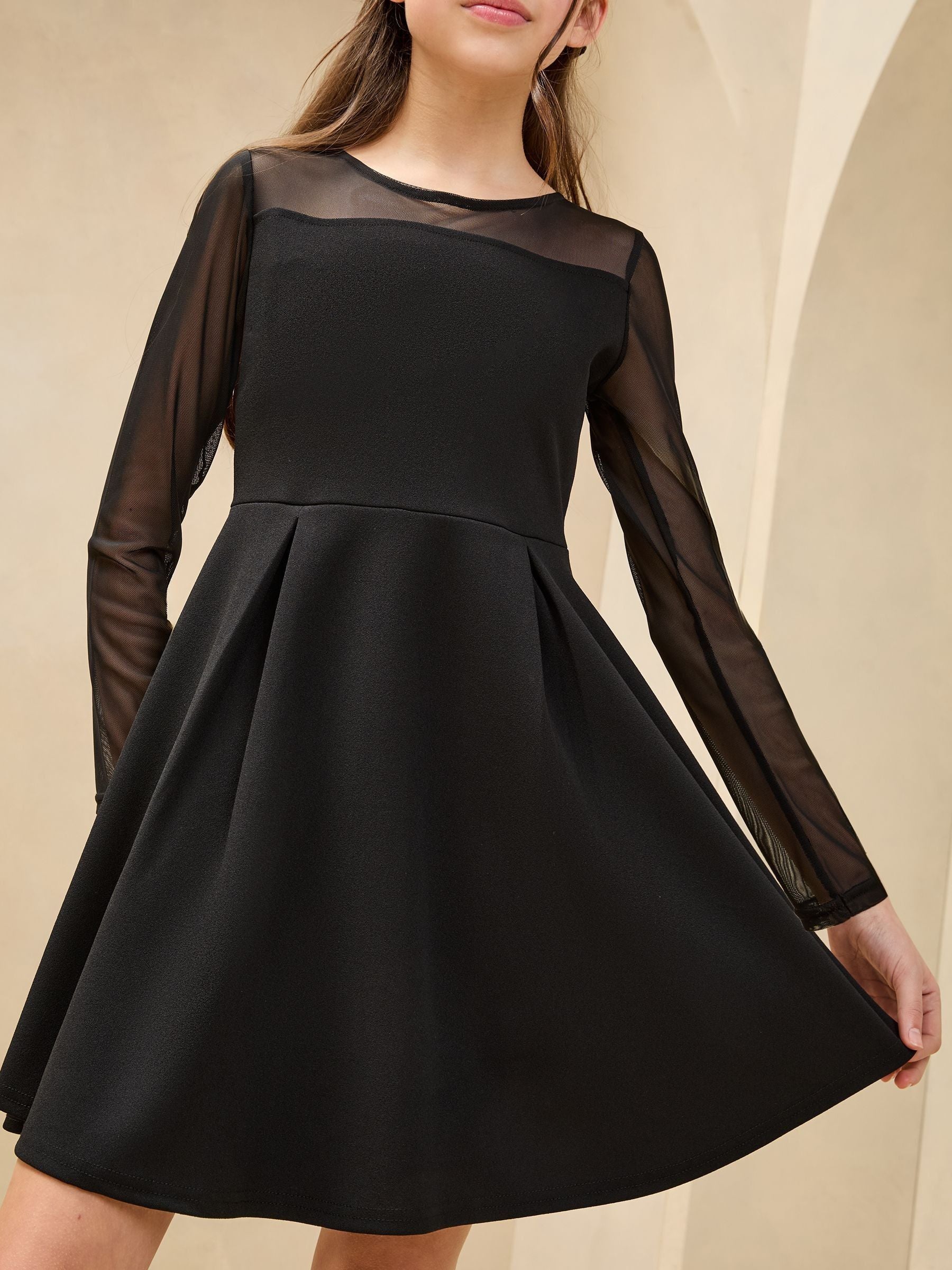 Black Mesh Skater Dress (7-16yrs)